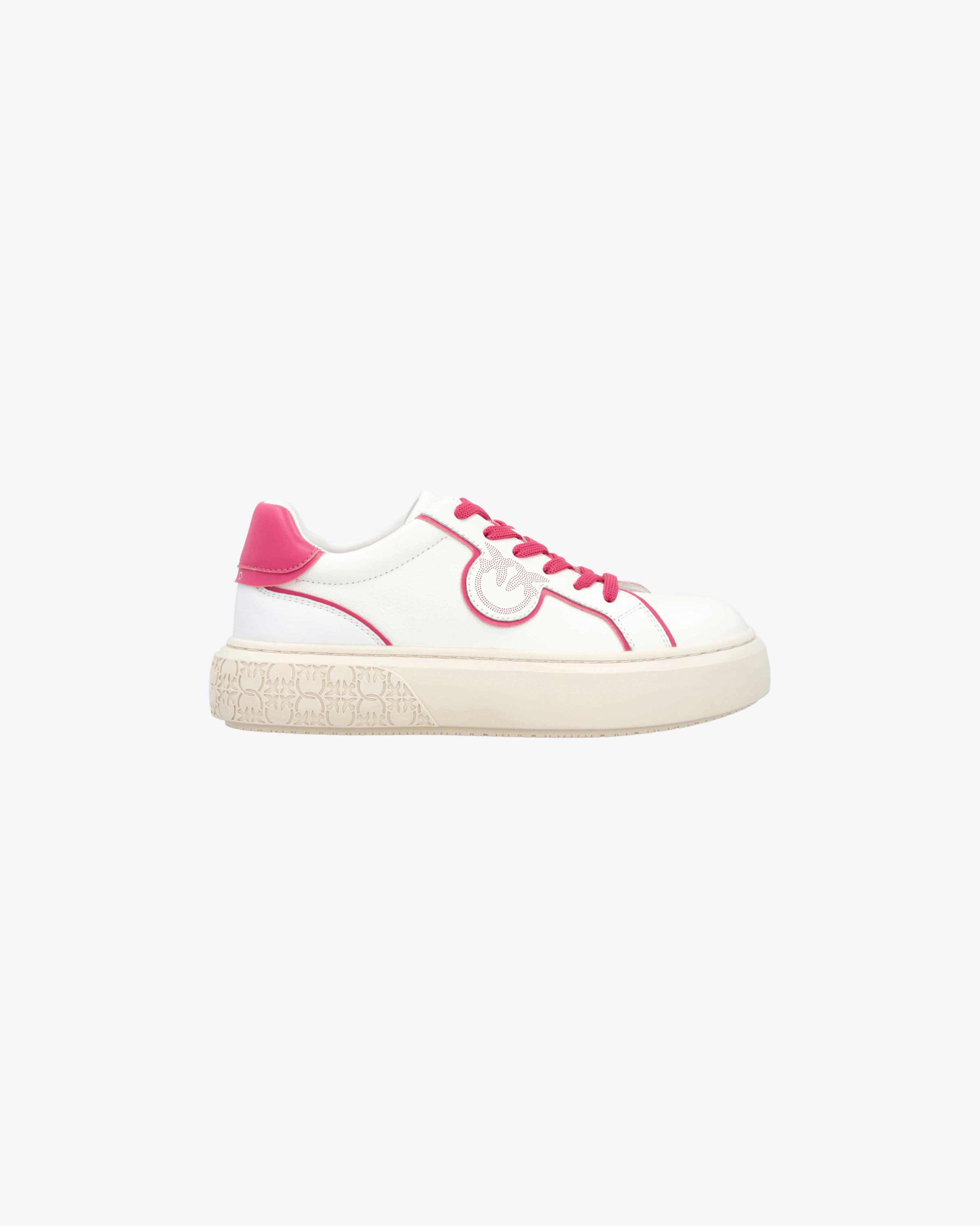 Shop Pinko Leather Sneakers With Contrasting Details In Blanc/rose