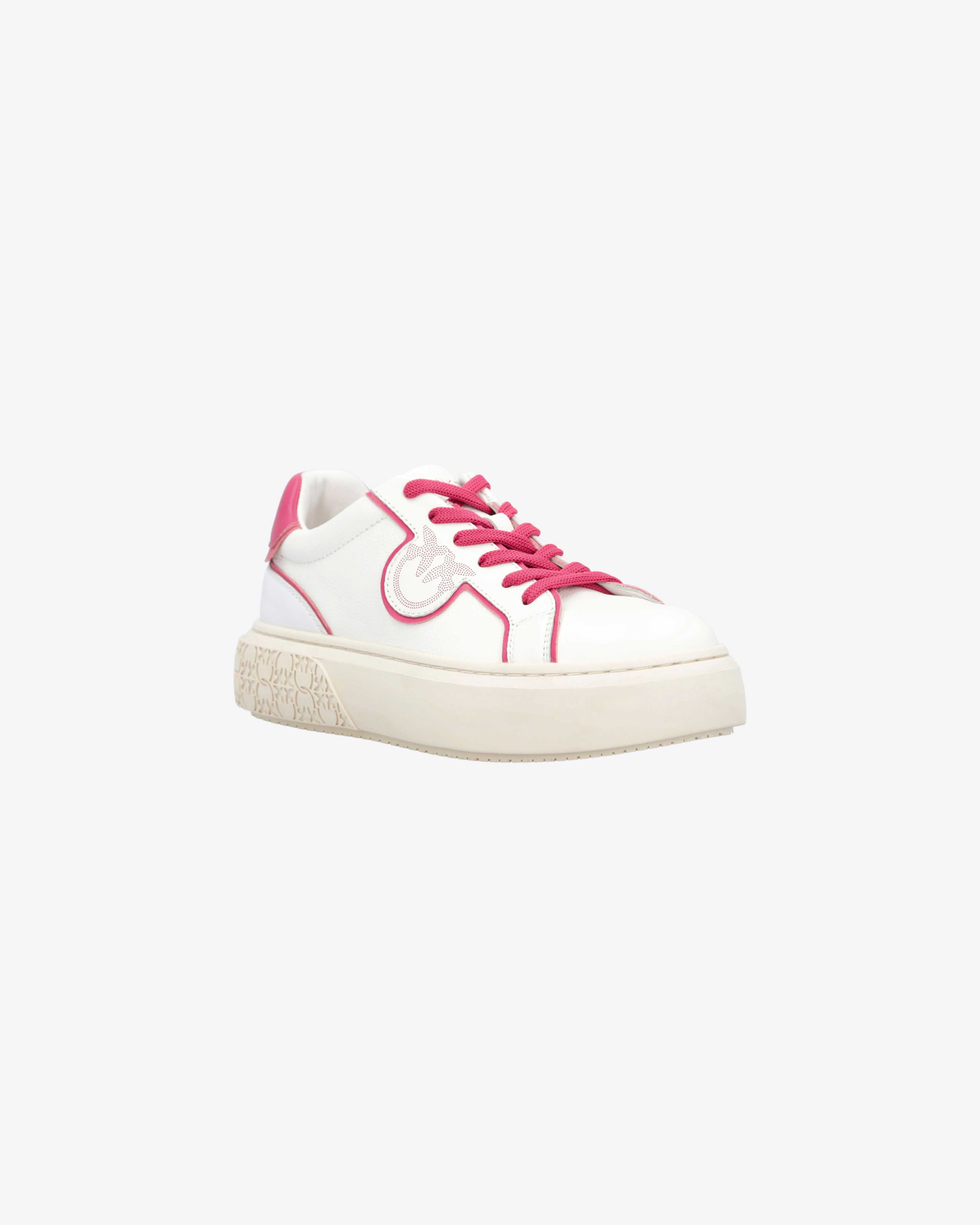 Shop Pinko Leather Sneakers With Contrasting Details In Blanc/rose