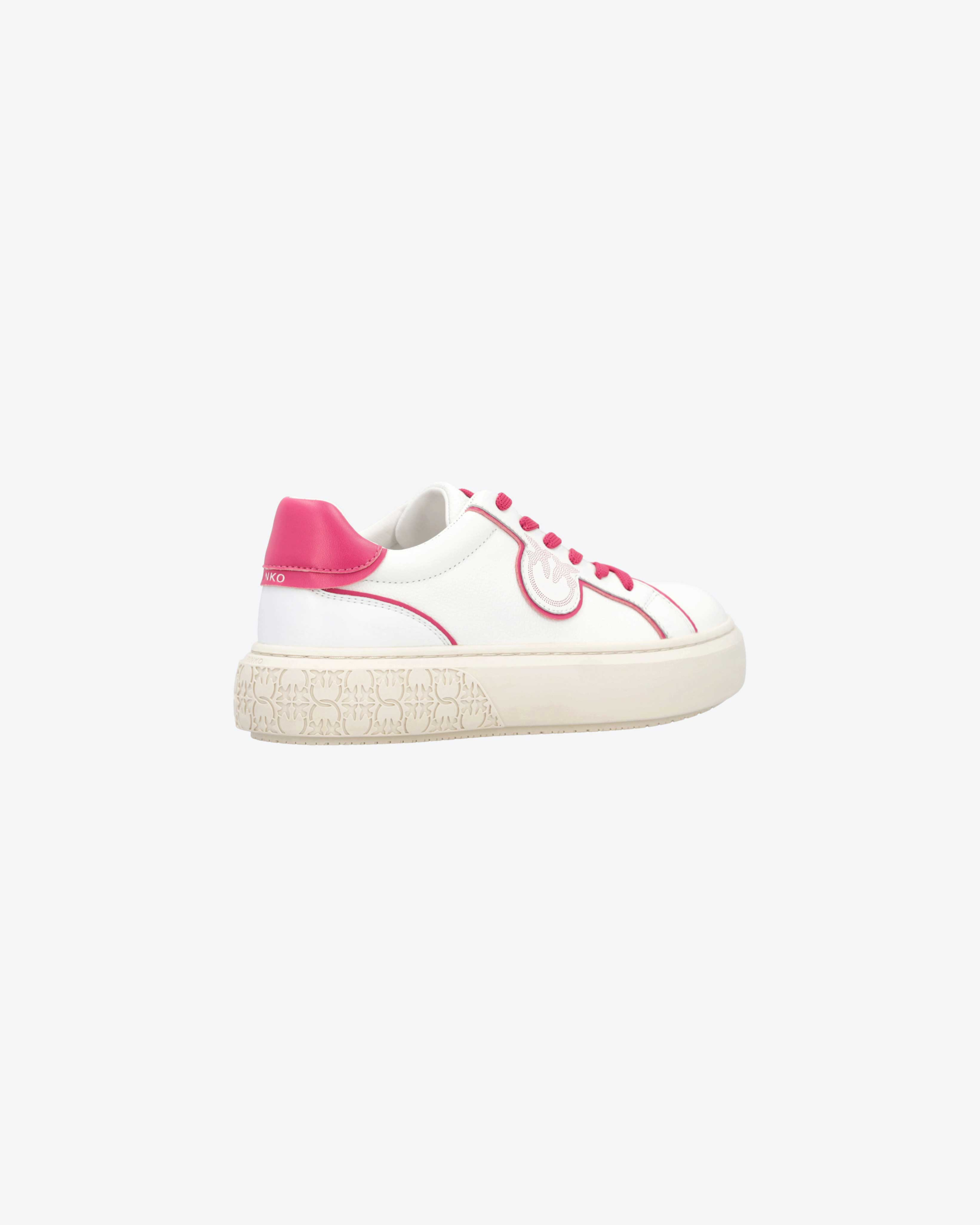 Shop Pinko Leather Sneakers With Contrasting Details In Blanc/rose