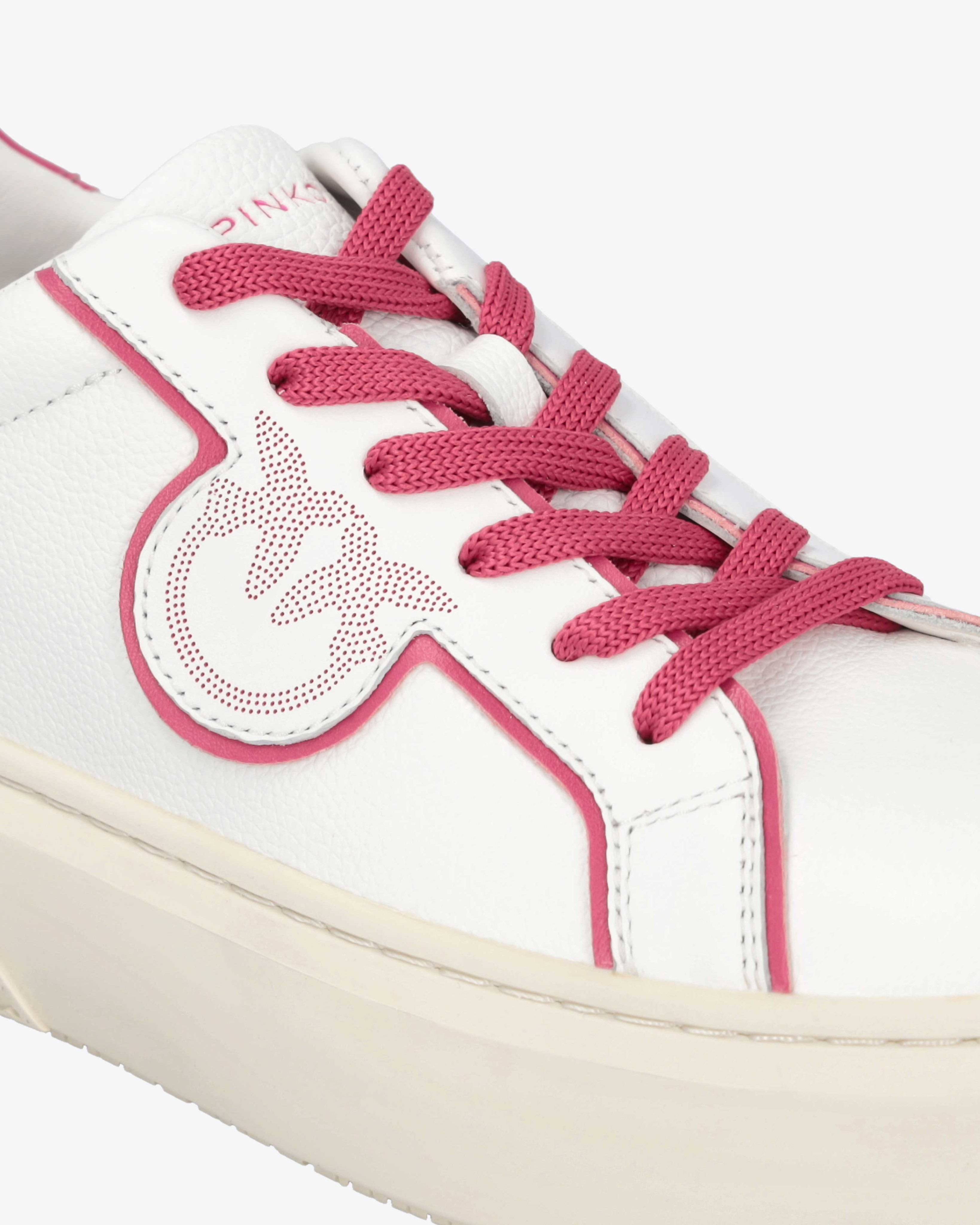 Shop Pinko Leather Sneakers With Contrasting Details In Blanc/rose