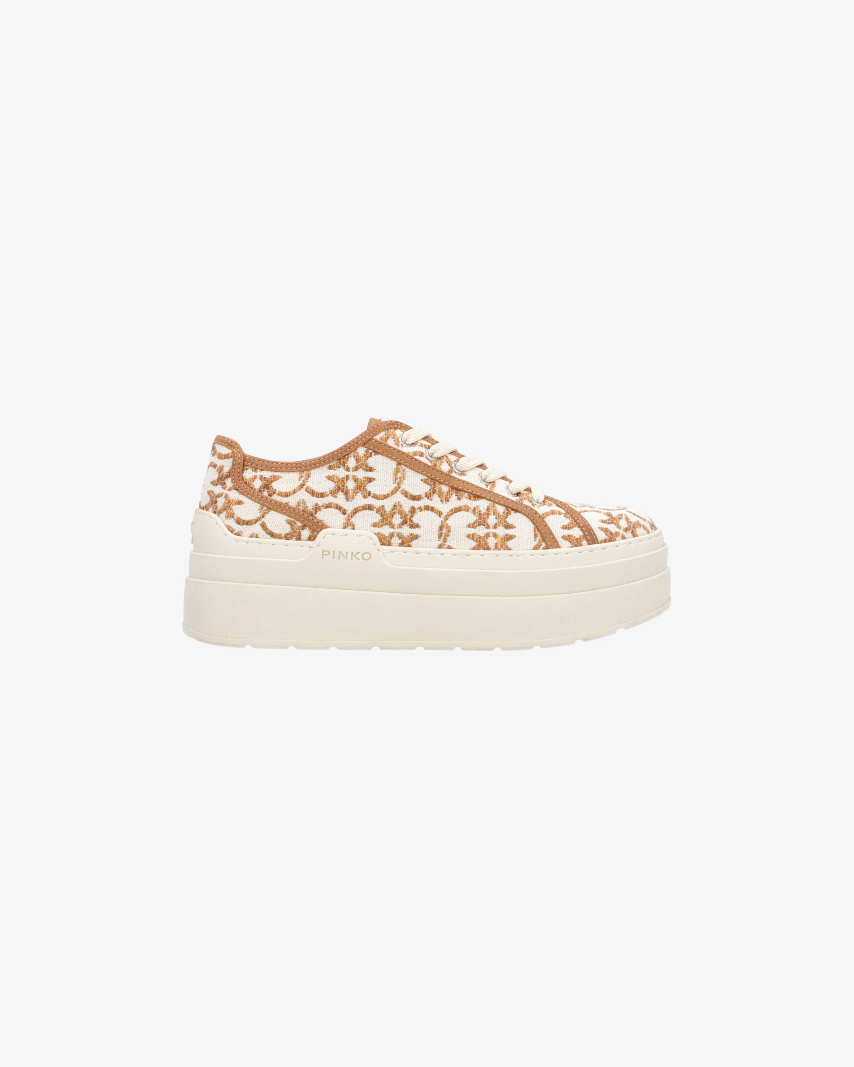 Pinko Love Birds Monogram Platform Sneakers In Écorce