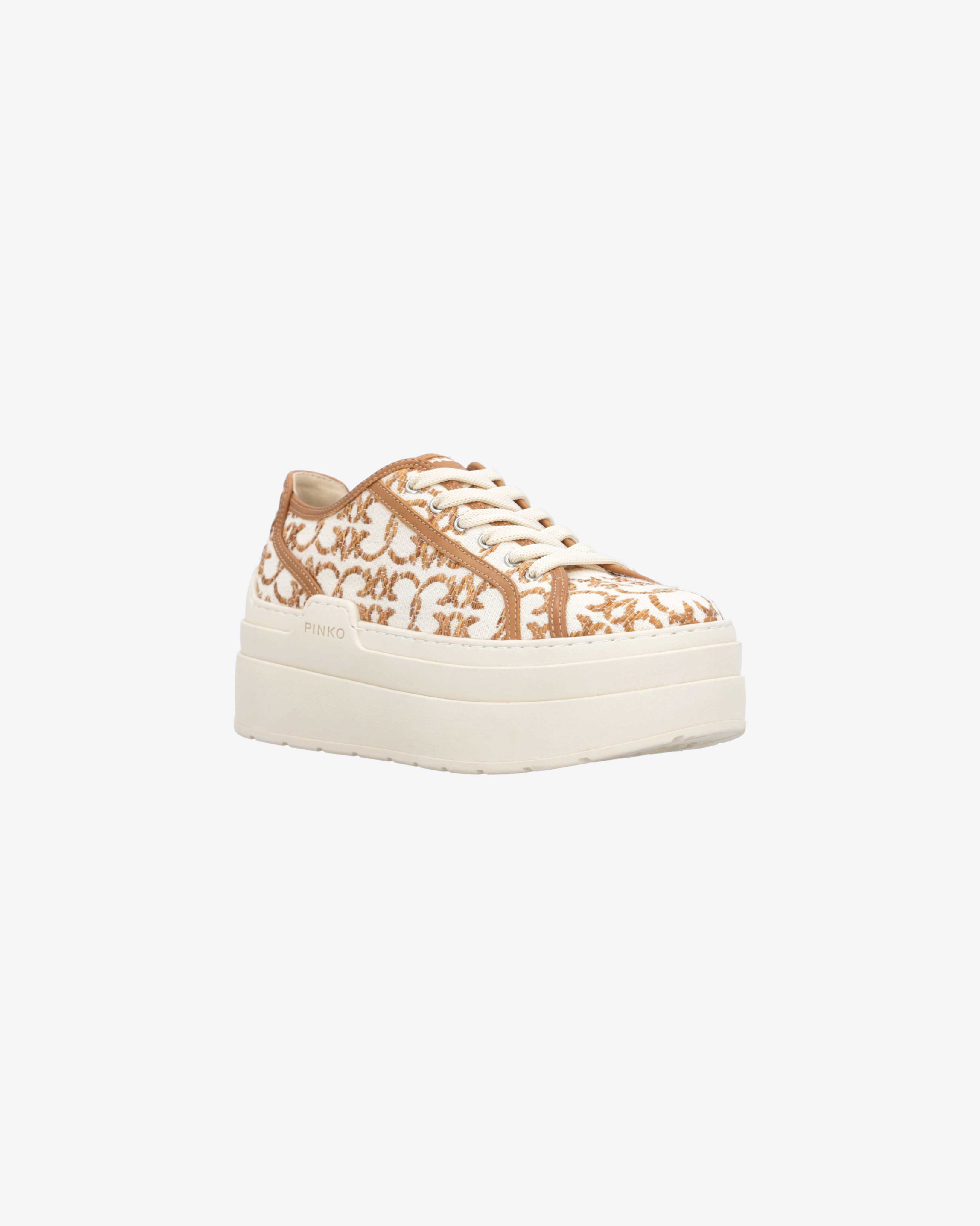 Shop Pinko Love Birds Monogram Platform Sneakers In Écorce