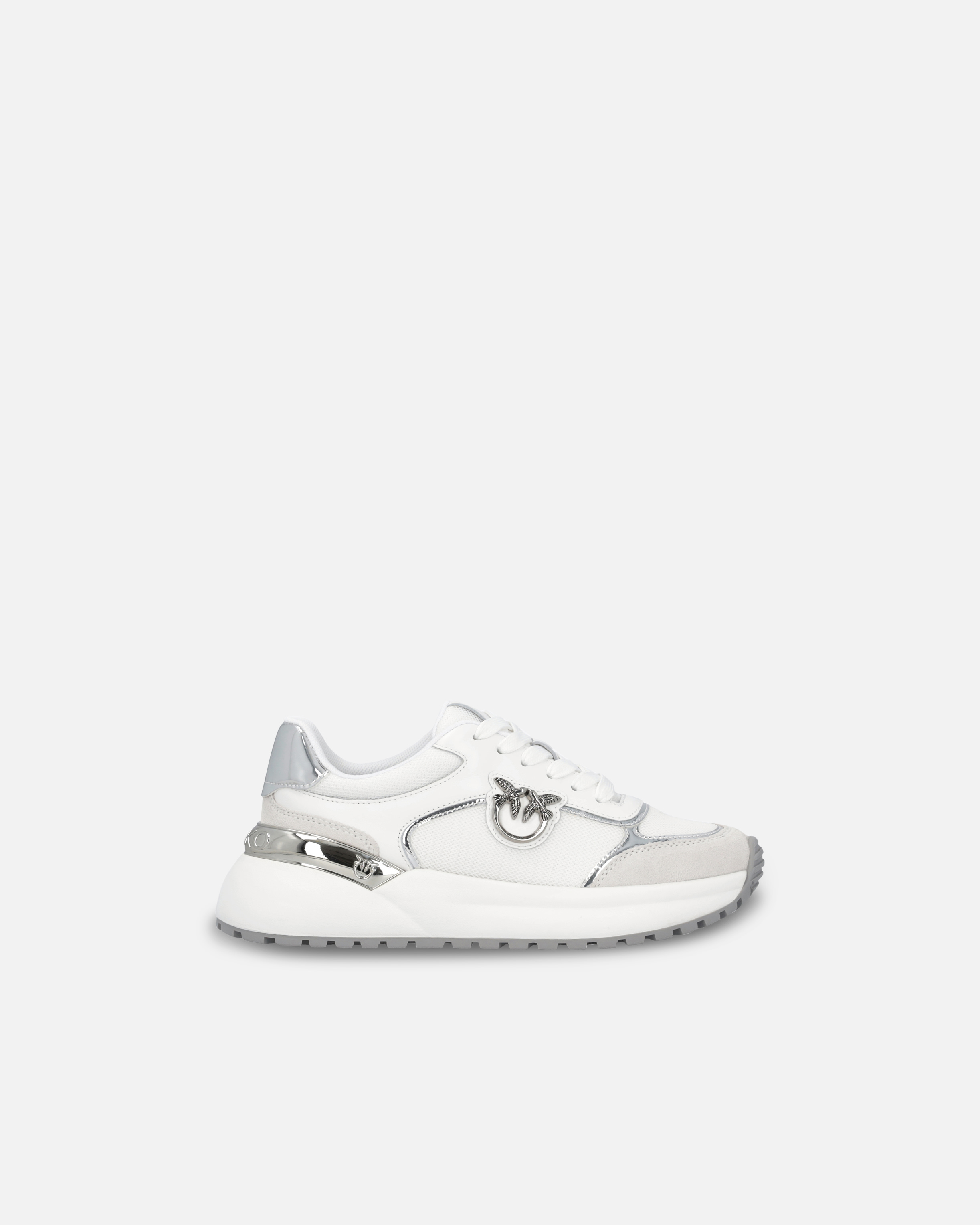 Pinko Sneakers À Logo Avec Détails Effet Miroir In Blanc/argent