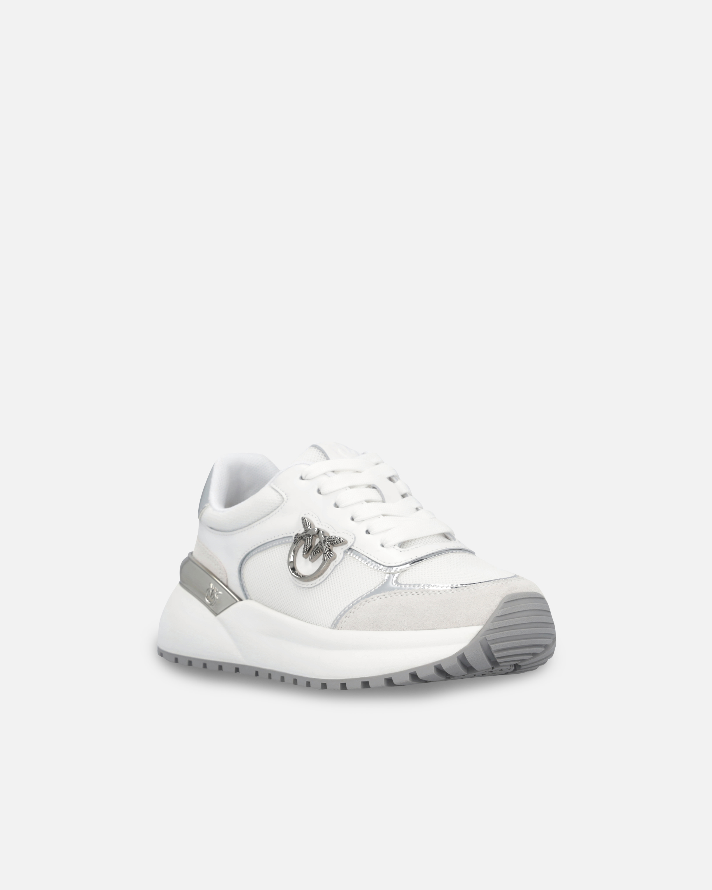 Pinko Sneakers À Logo Avec Détails Effet Miroir In Blanc/argent