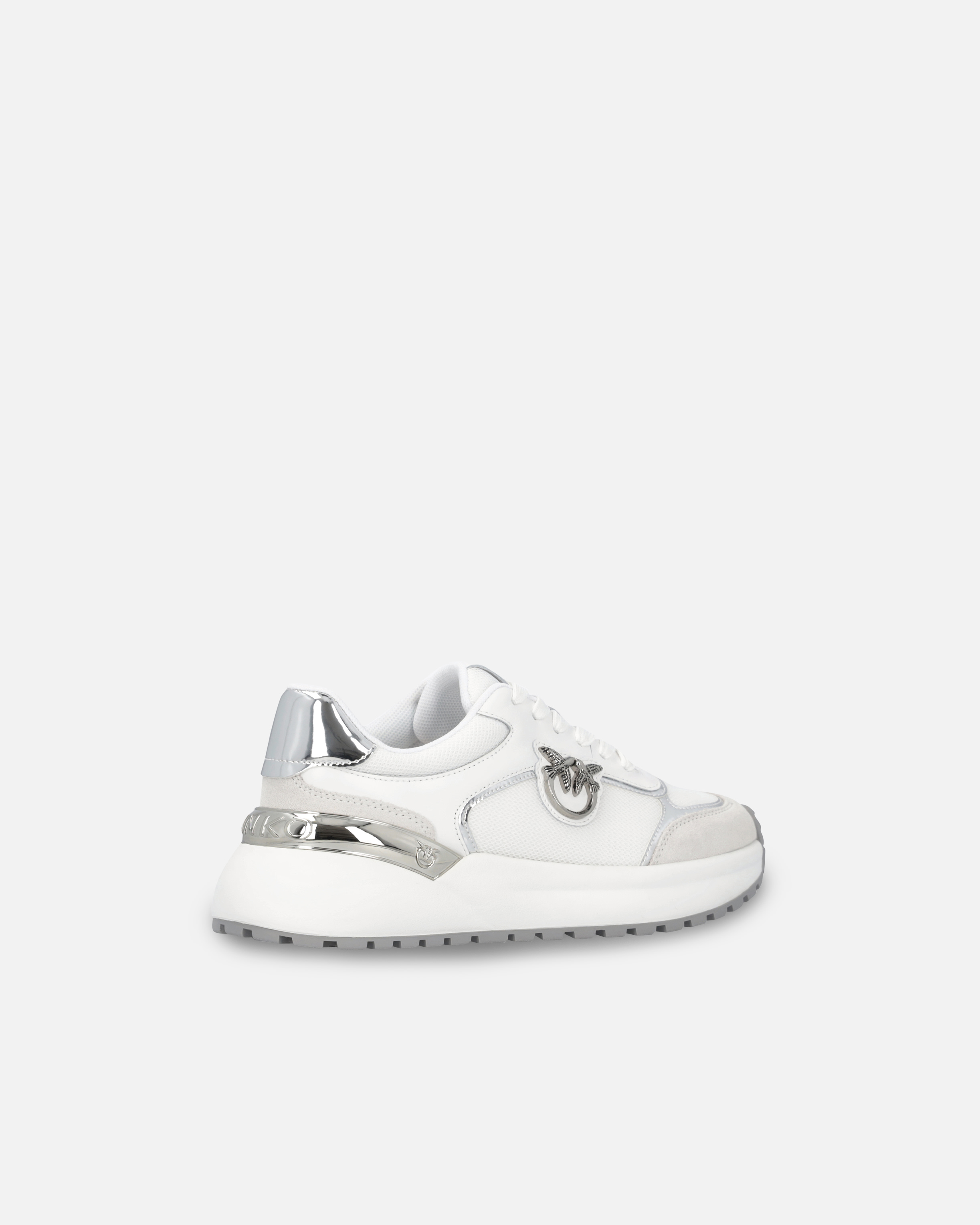 Pinko Sneakers À Logo Avec Détails Effet Miroir In Blanc/argent