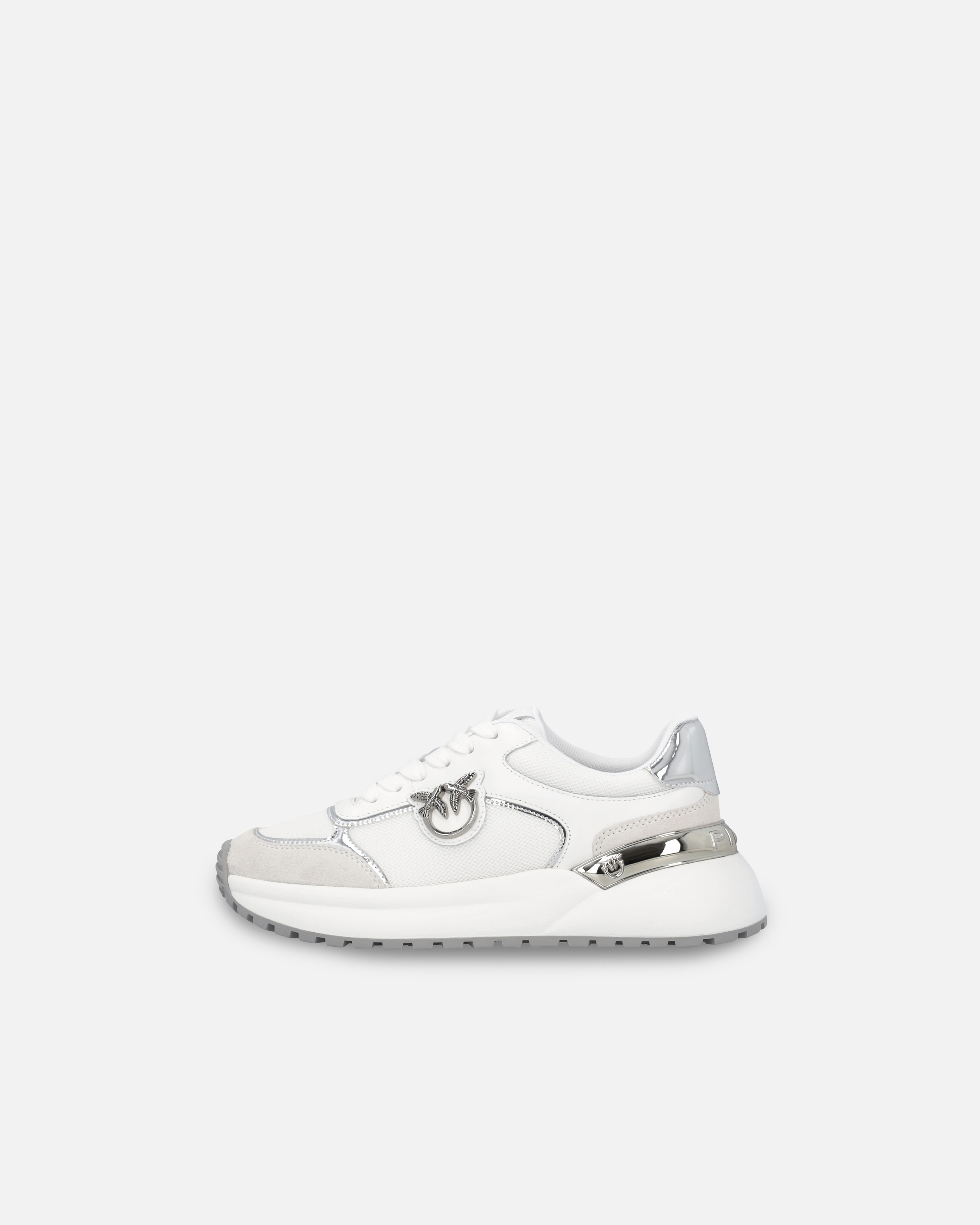 Pinko Sneakers À Logo Avec Détails Effet Miroir In Blanc/argent