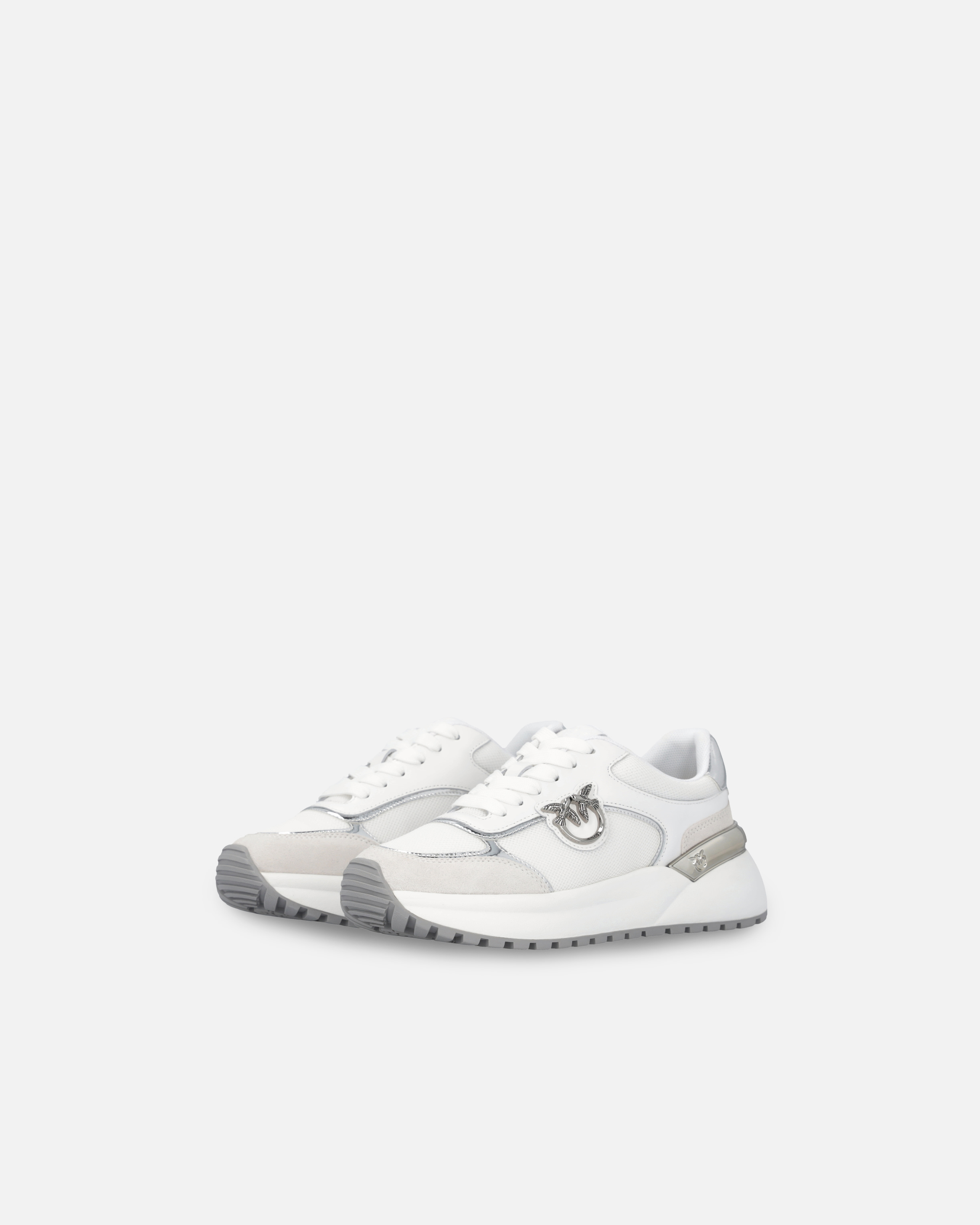 Pinko Sneakers À Logo Avec Détails Effet Miroir In Blanc/argent