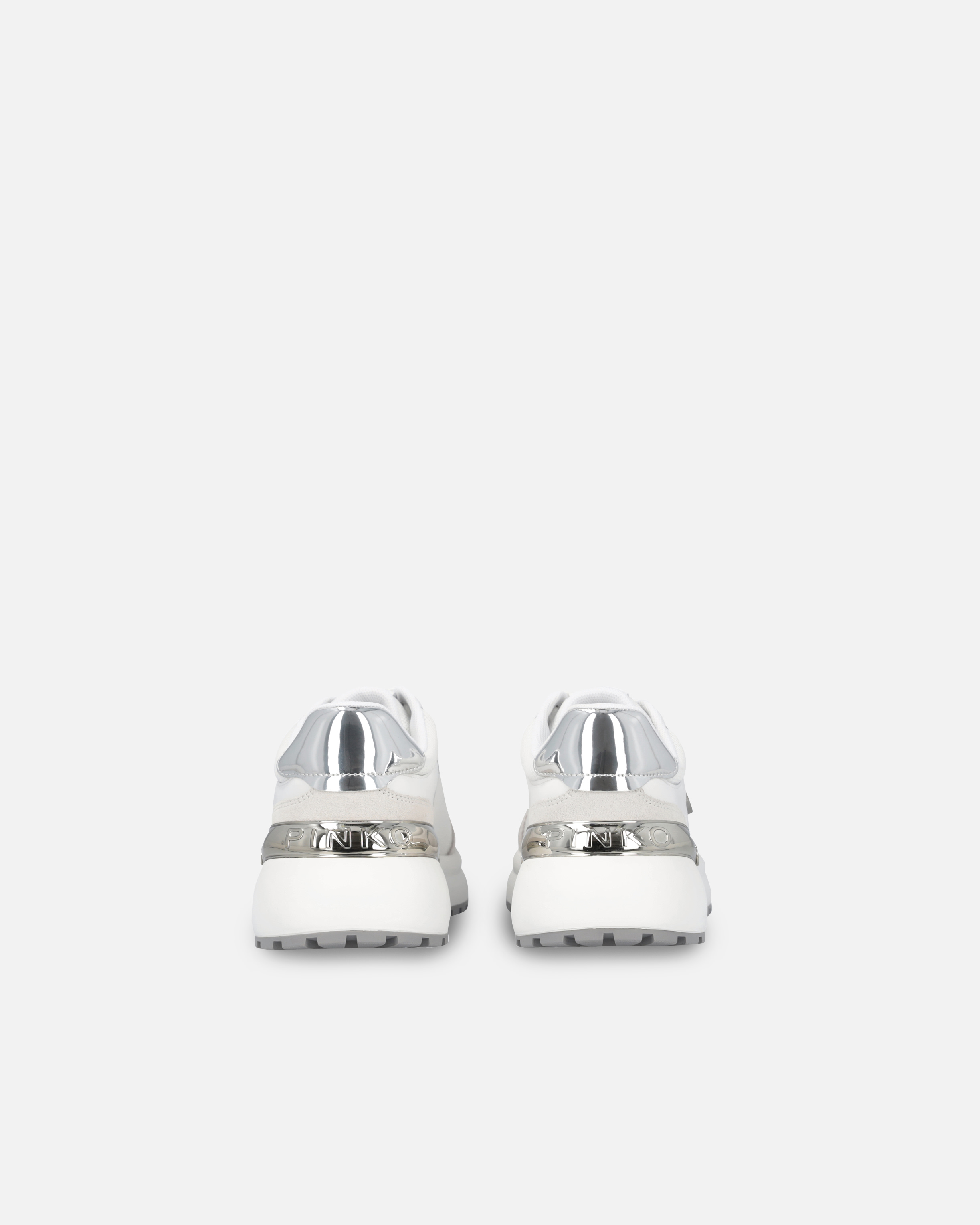 Pinko Sneakers À Logo Avec Détails Effet Miroir In Blanc/argent