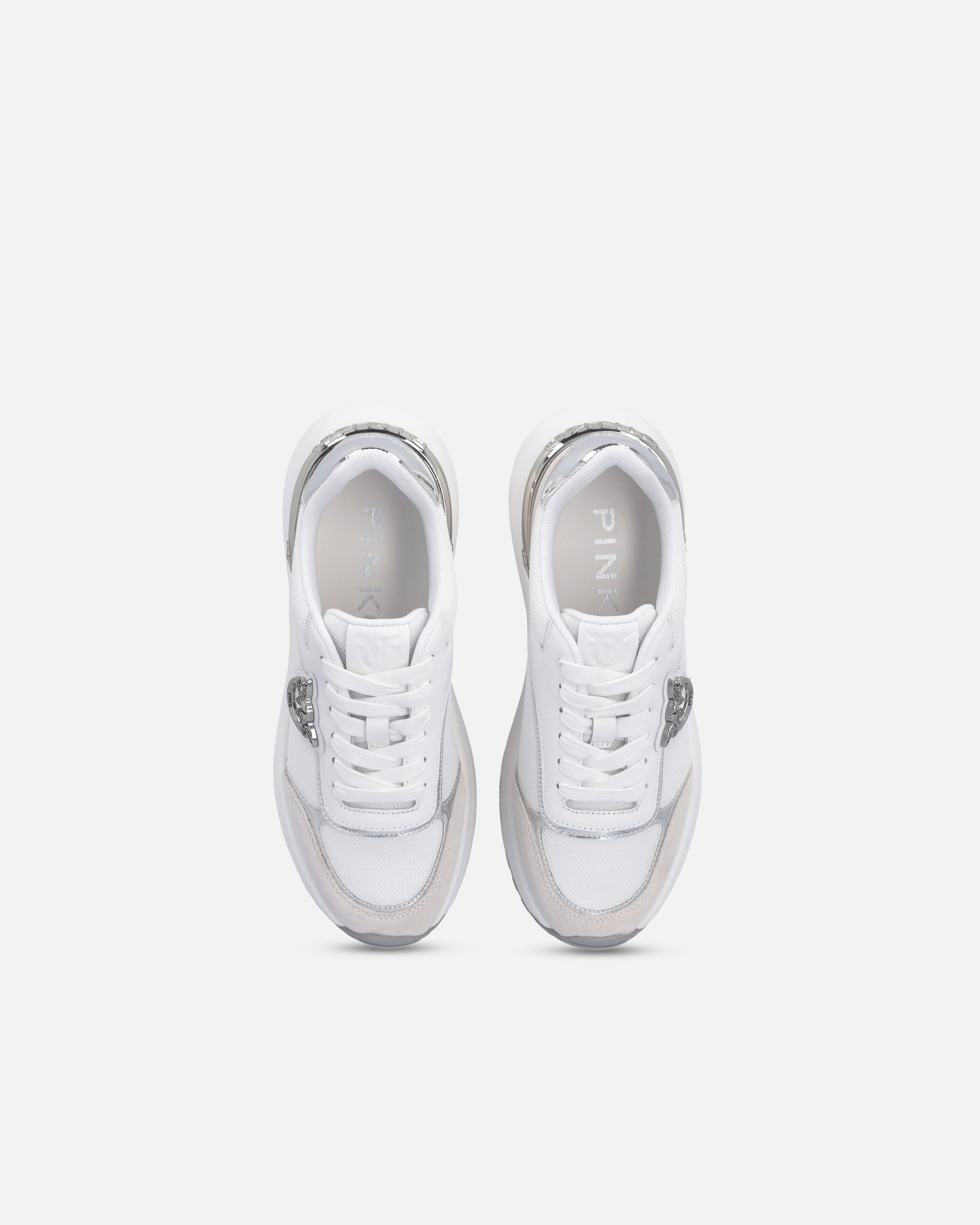 Pinko Sneakers À Logo Avec Détails Effet Miroir In Blanc/argent