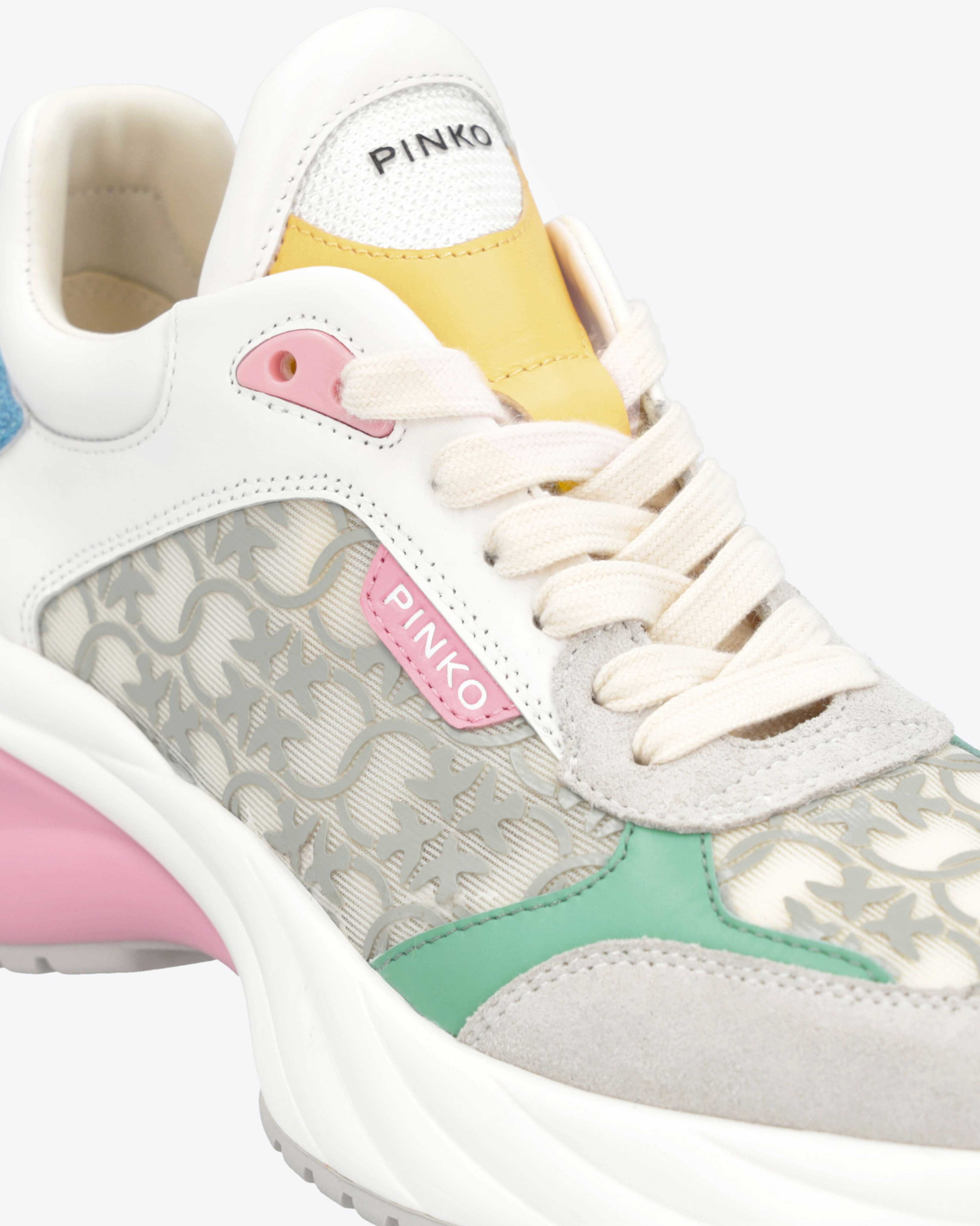 Shop Pinko Sneakers Ariel Avec Empiècement En Mesh Love Birds Monogram In Glacier/multicolore