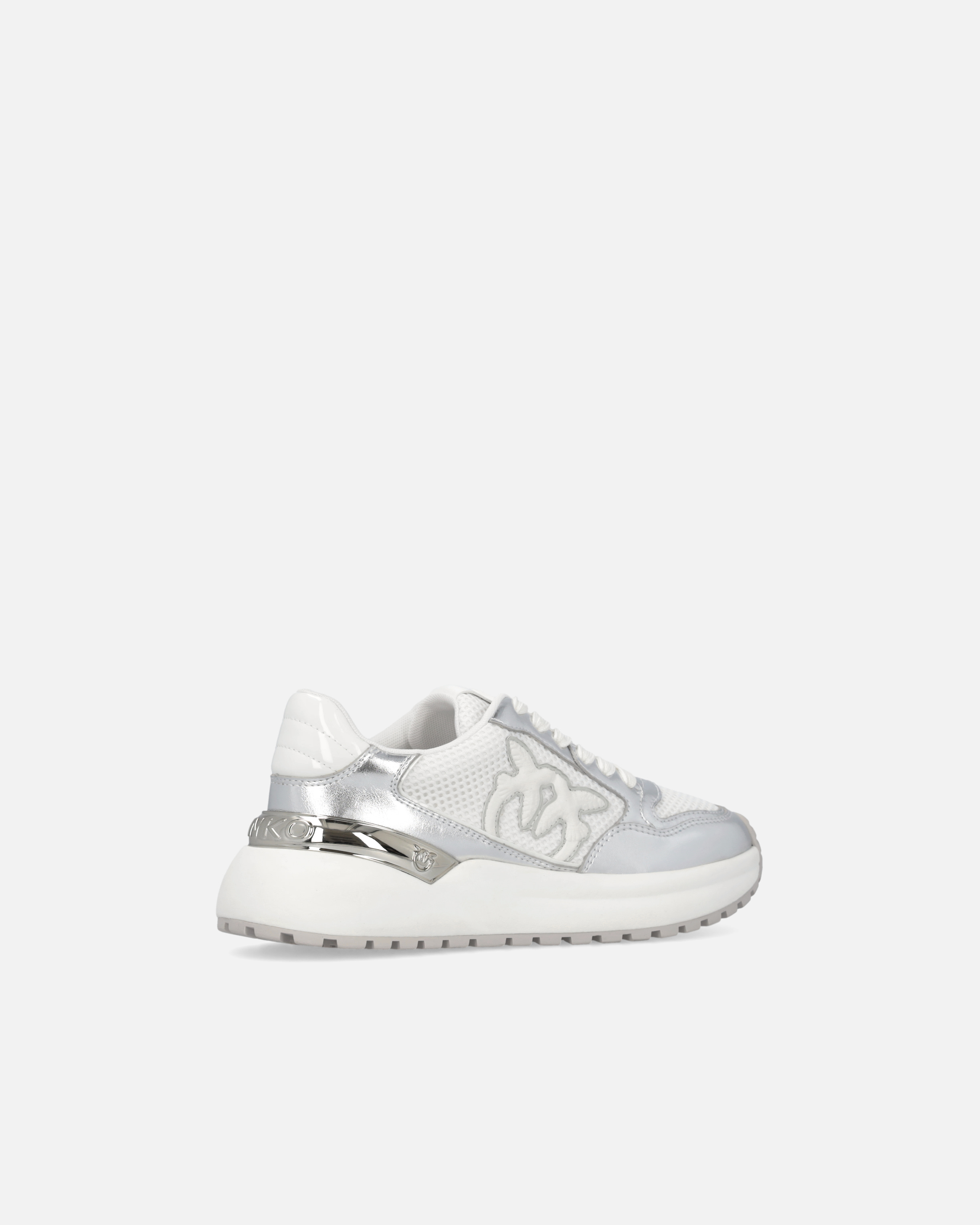 Pinko Laminated Chunky Sneakers With Logo In Silver