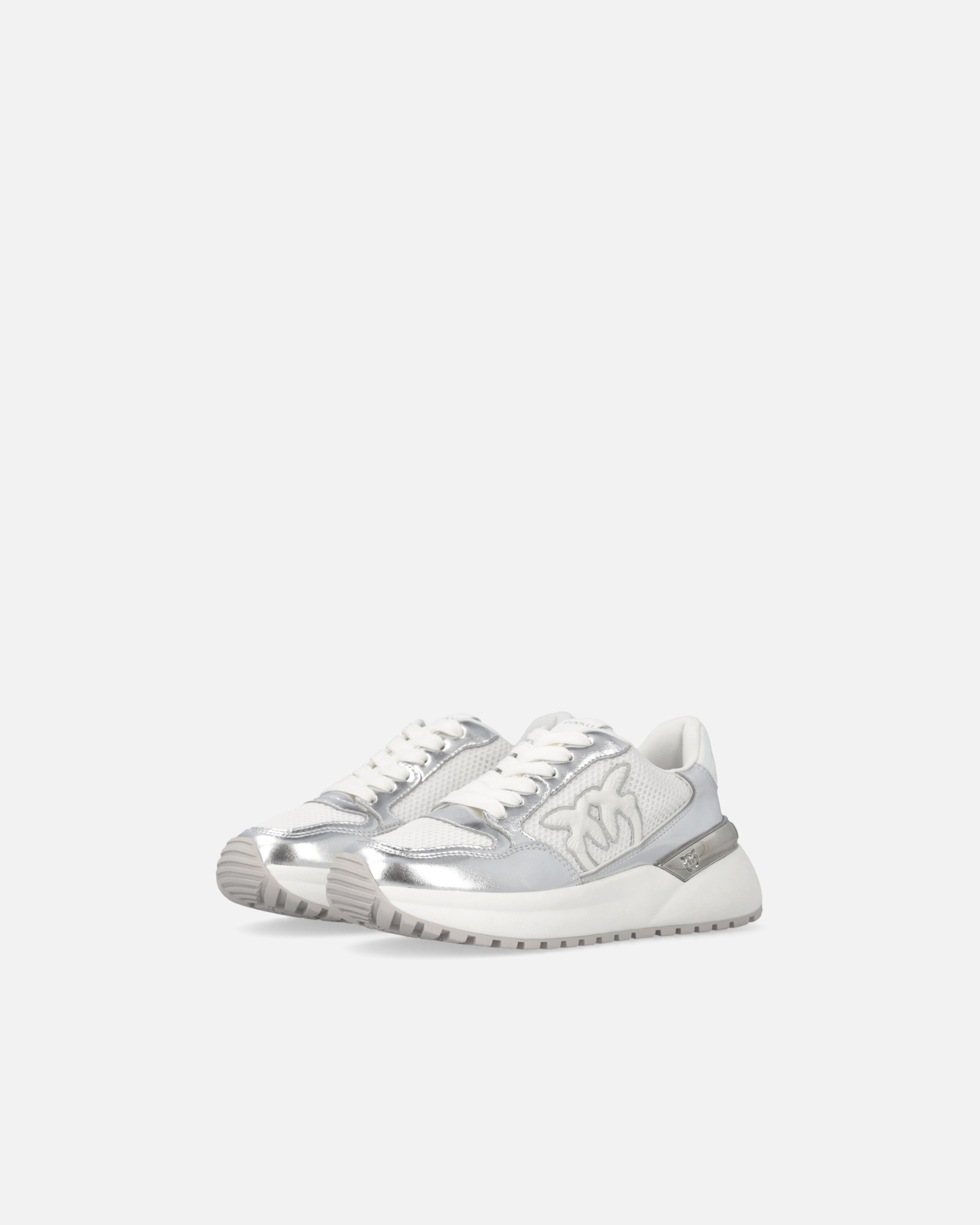 Pinko Laminated Chunky Sneakers With Logo In Silver