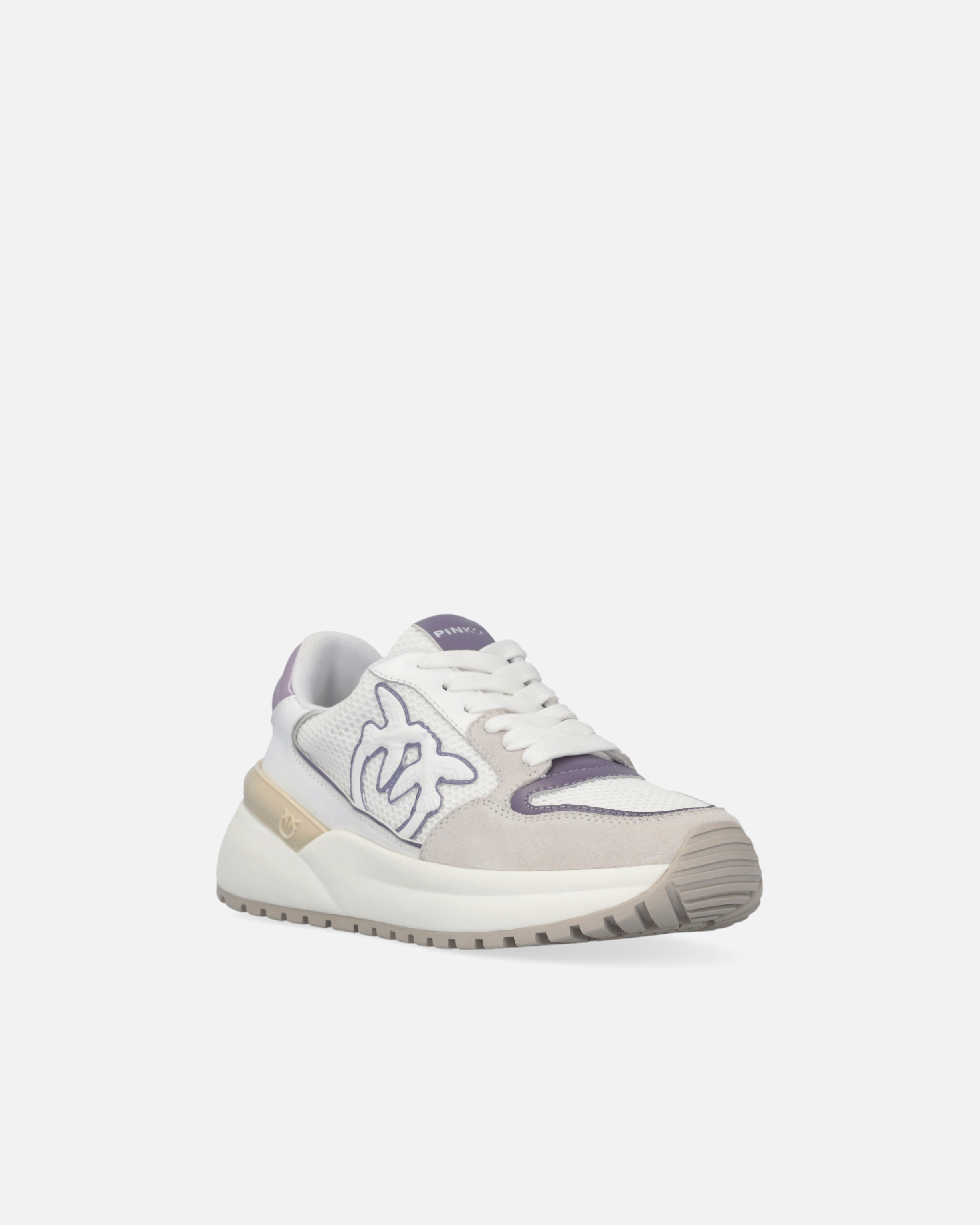 Pinko Laminated Chunky Sneakers With Logo In Bianco/lilla