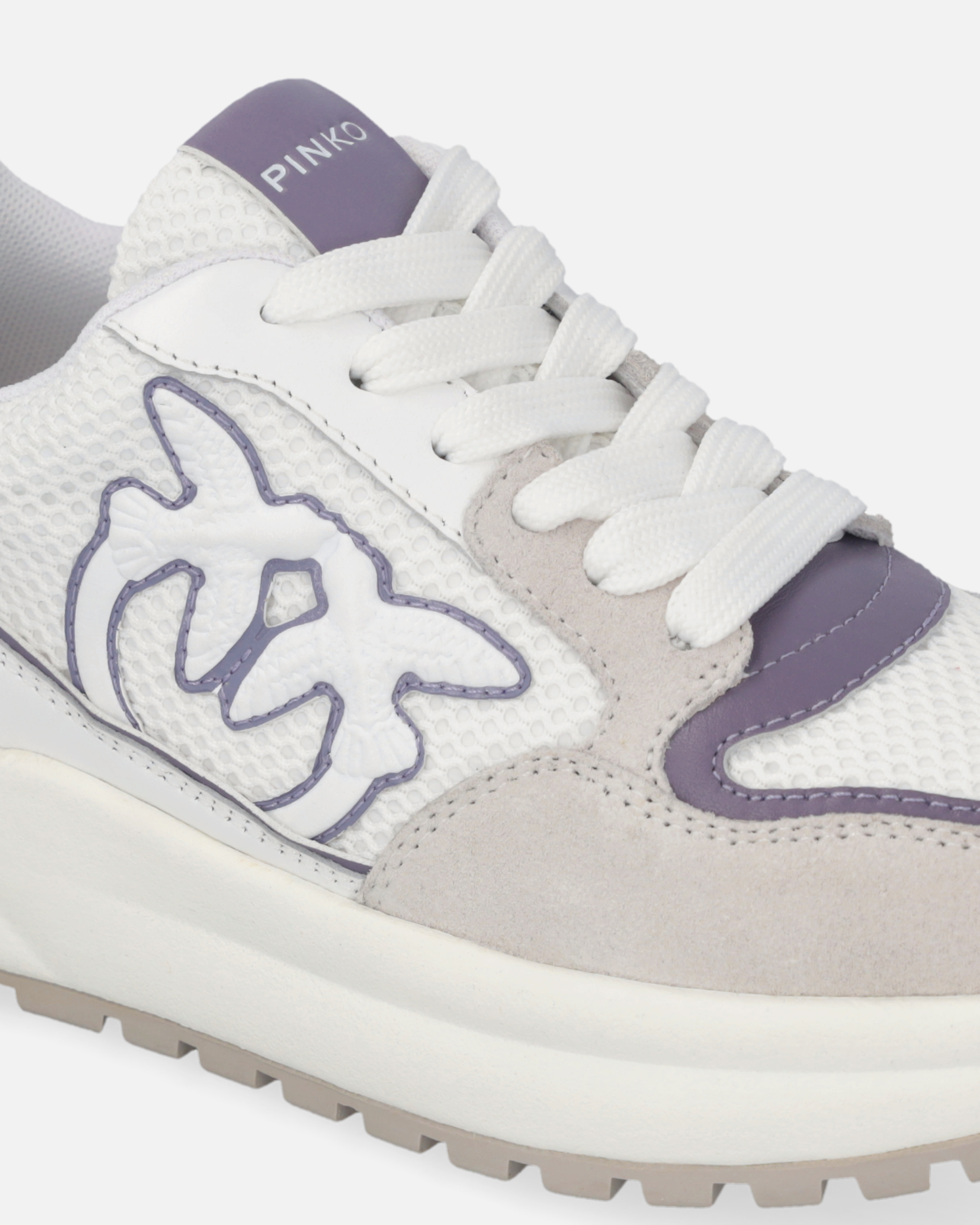 Pinko Laminated Chunky Sneakers With Logo In Bianco/lilla