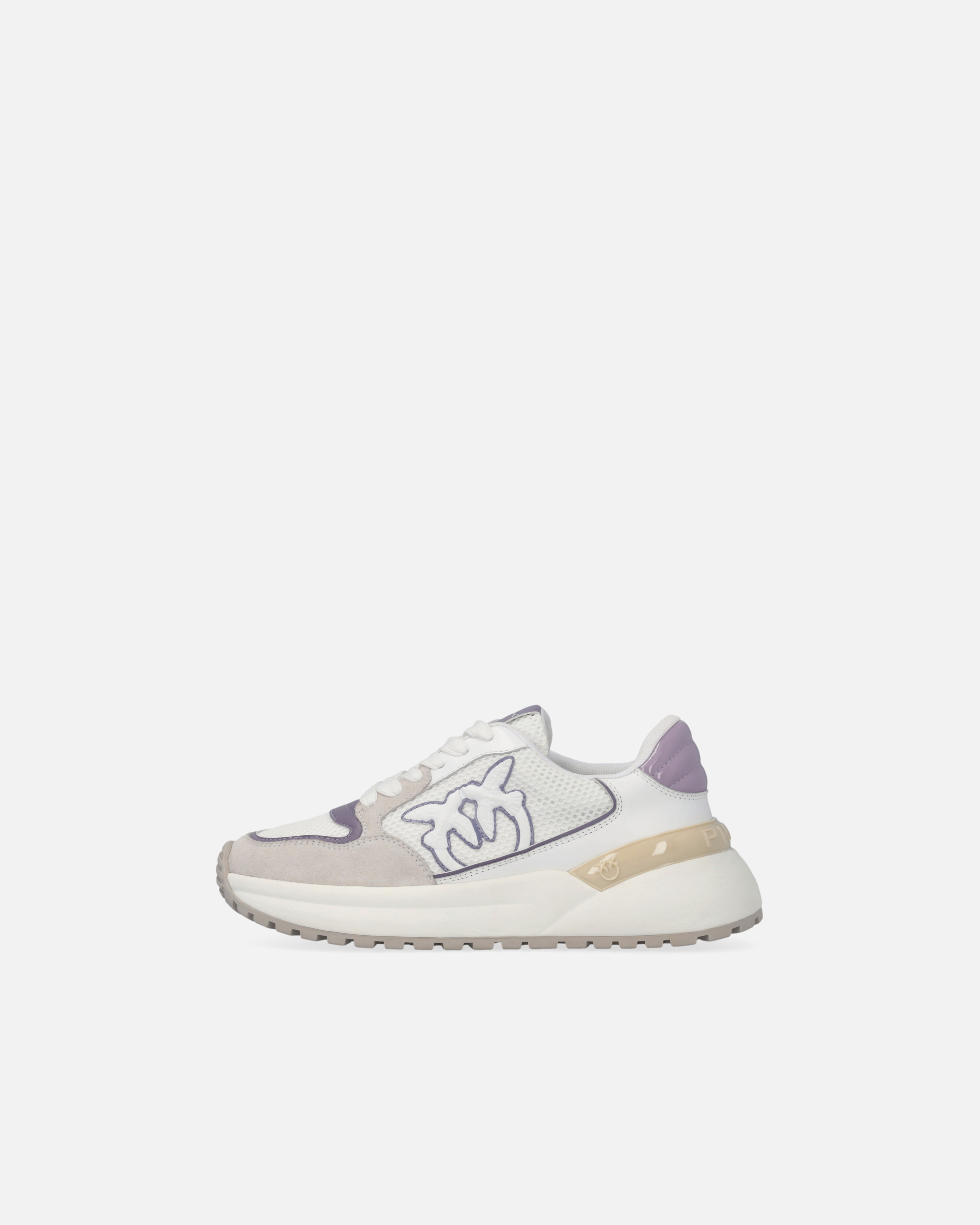 Pinko Laminated Chunky Sneakers With Logo In Bianco/lilla