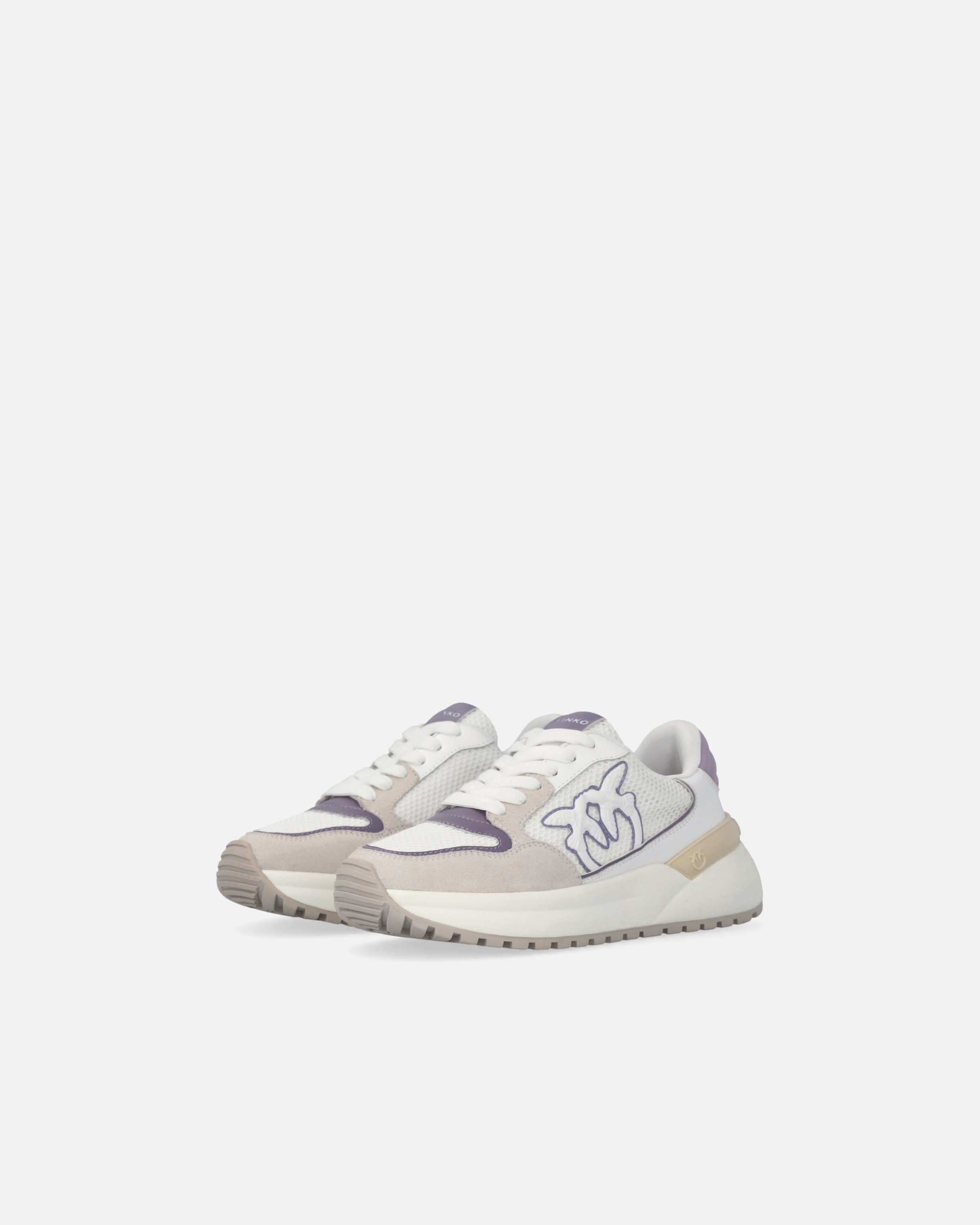 Pinko Laminated Chunky Sneakers With Logo In Bianco/lilla