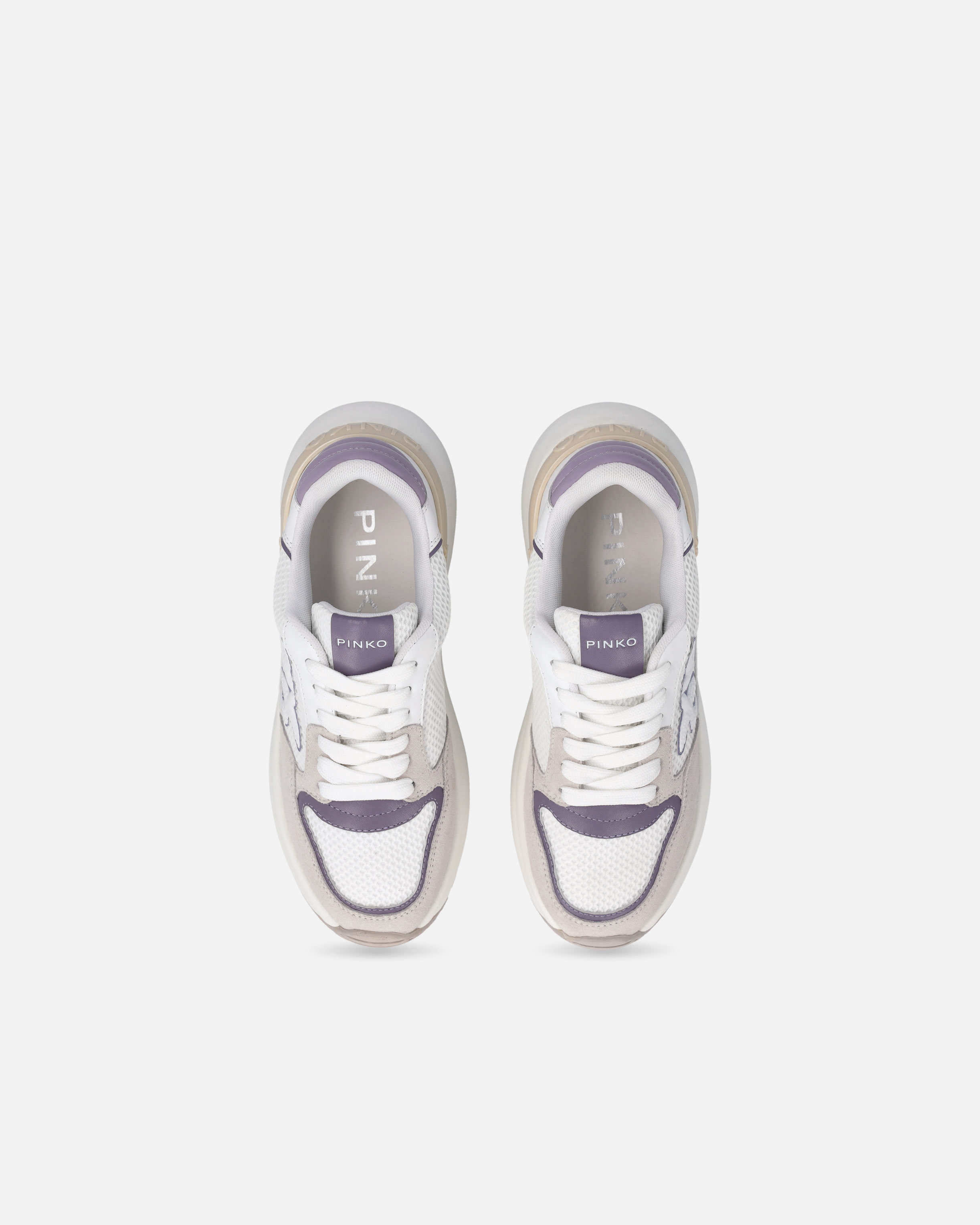 Pinko Laminated Chunky Sneakers With Logo In Bianco/lilla