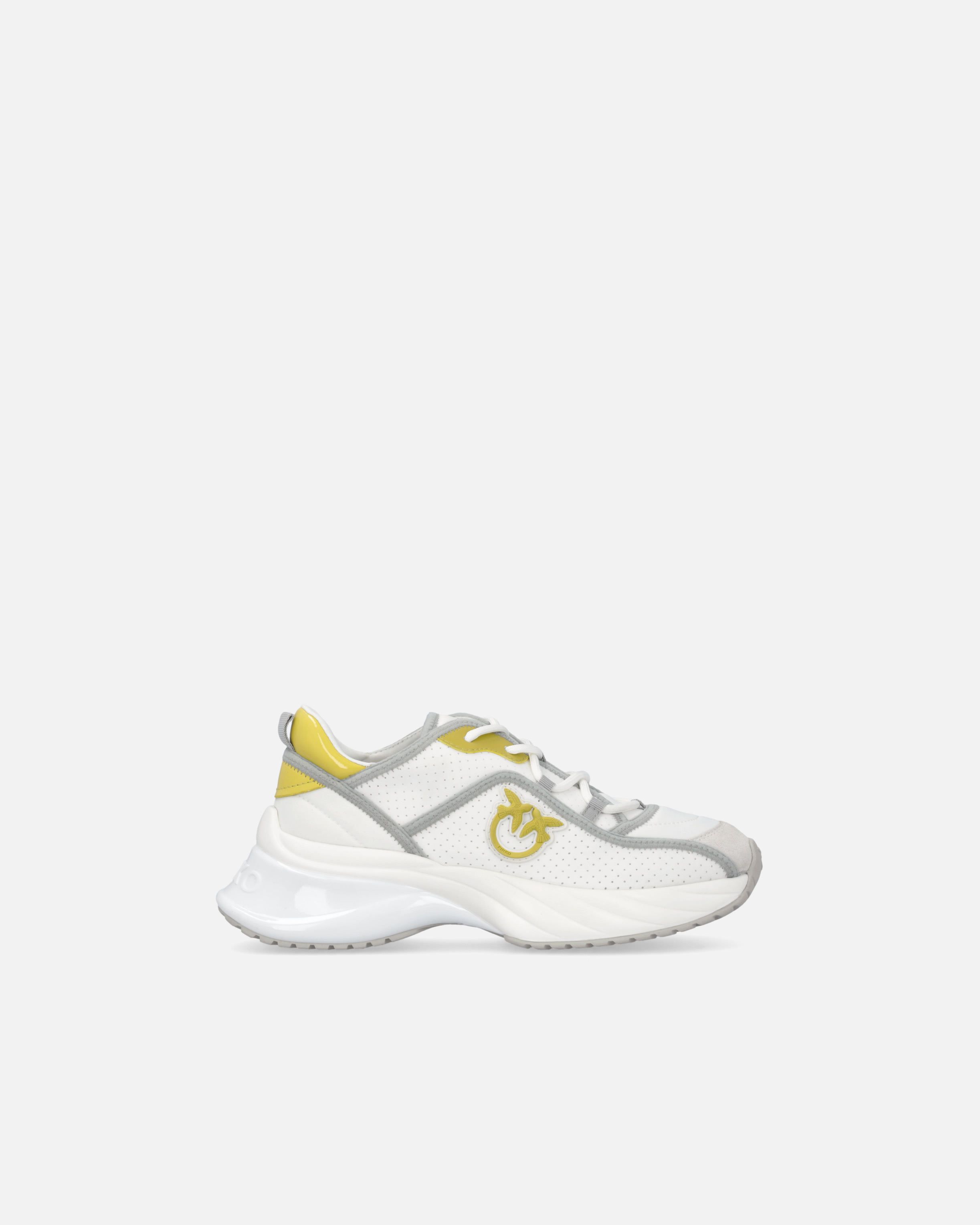 Pinko Perforated Ariel Sneakers With Bird Logo In Off White/lime