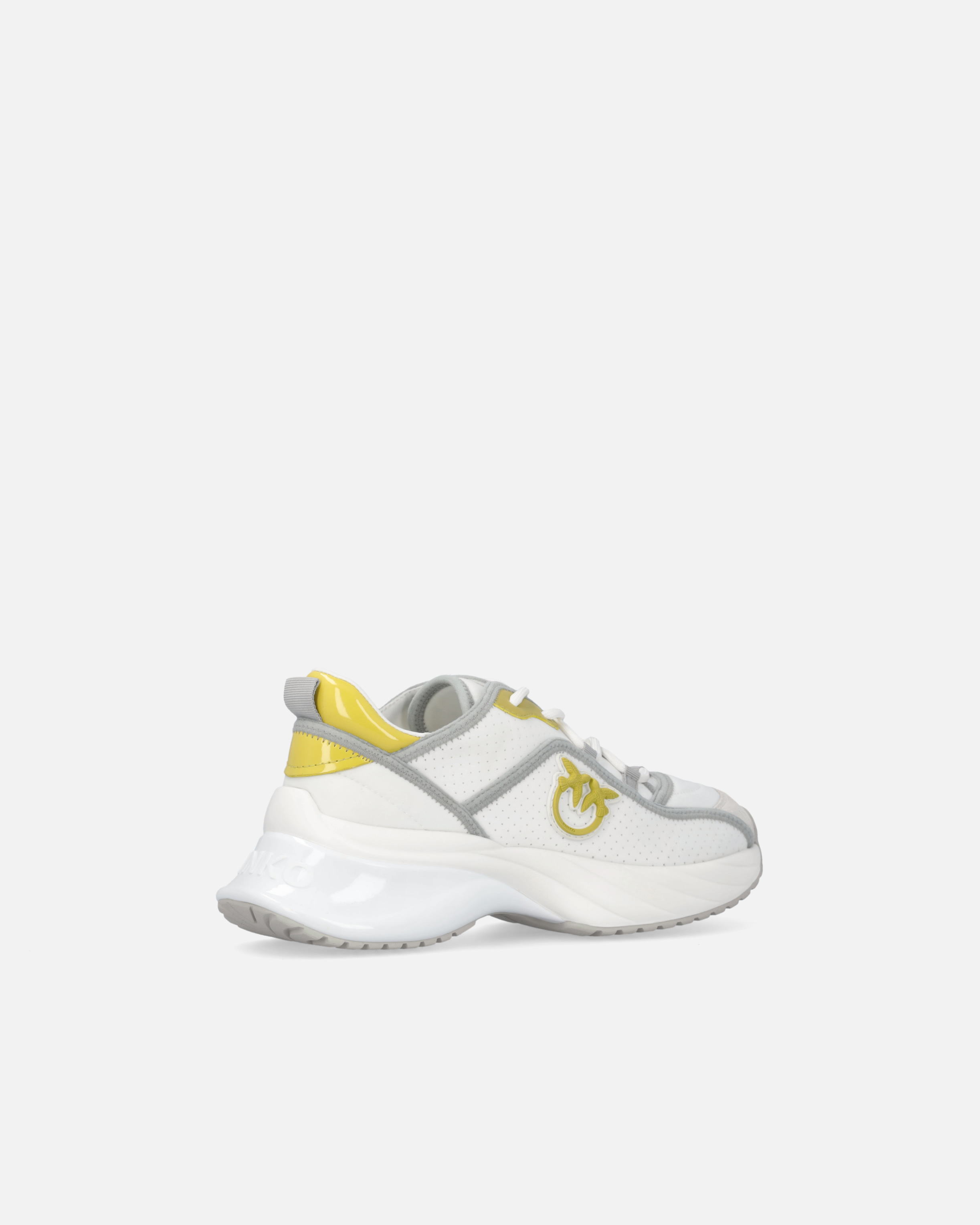 Pinko Perforated Ariel Sneakers With Bird Logo In Off White/lime