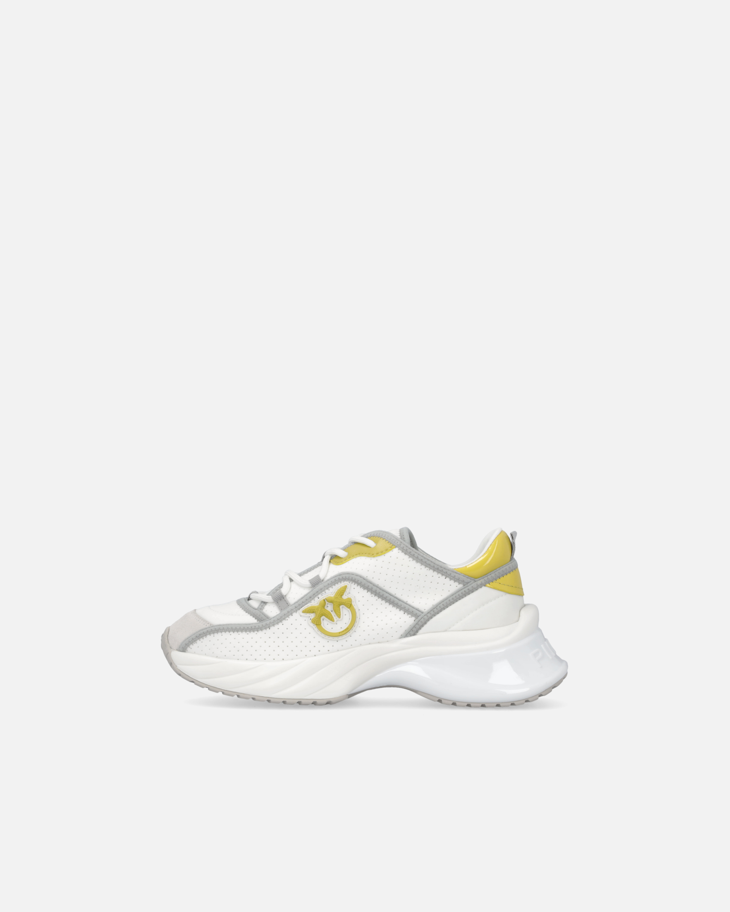 Pinko Perforated Ariel Sneakers With Bird Logo In Off White/lime