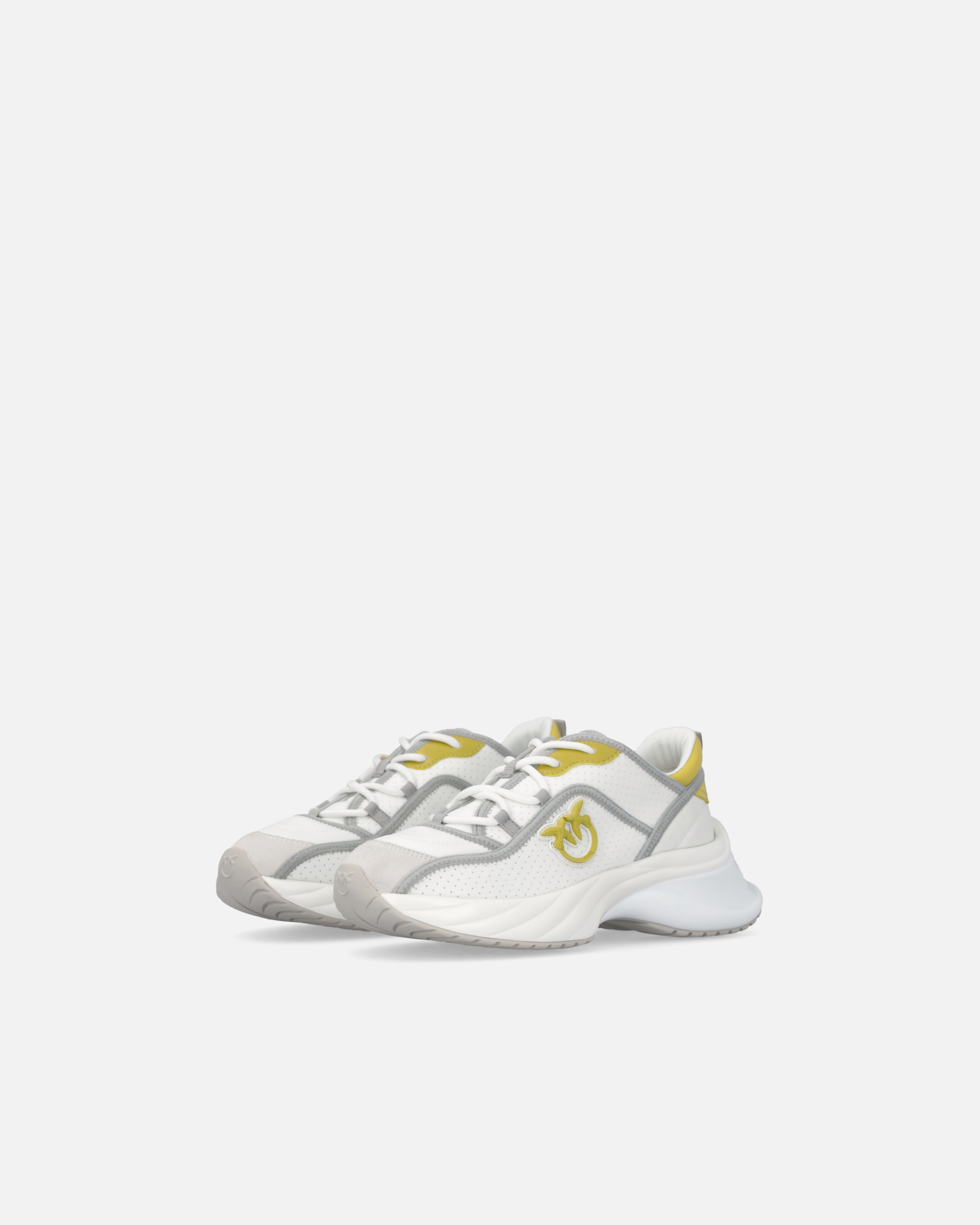 Pinko Perforated Ariel Sneakers With Bird Logo In Off White/lime