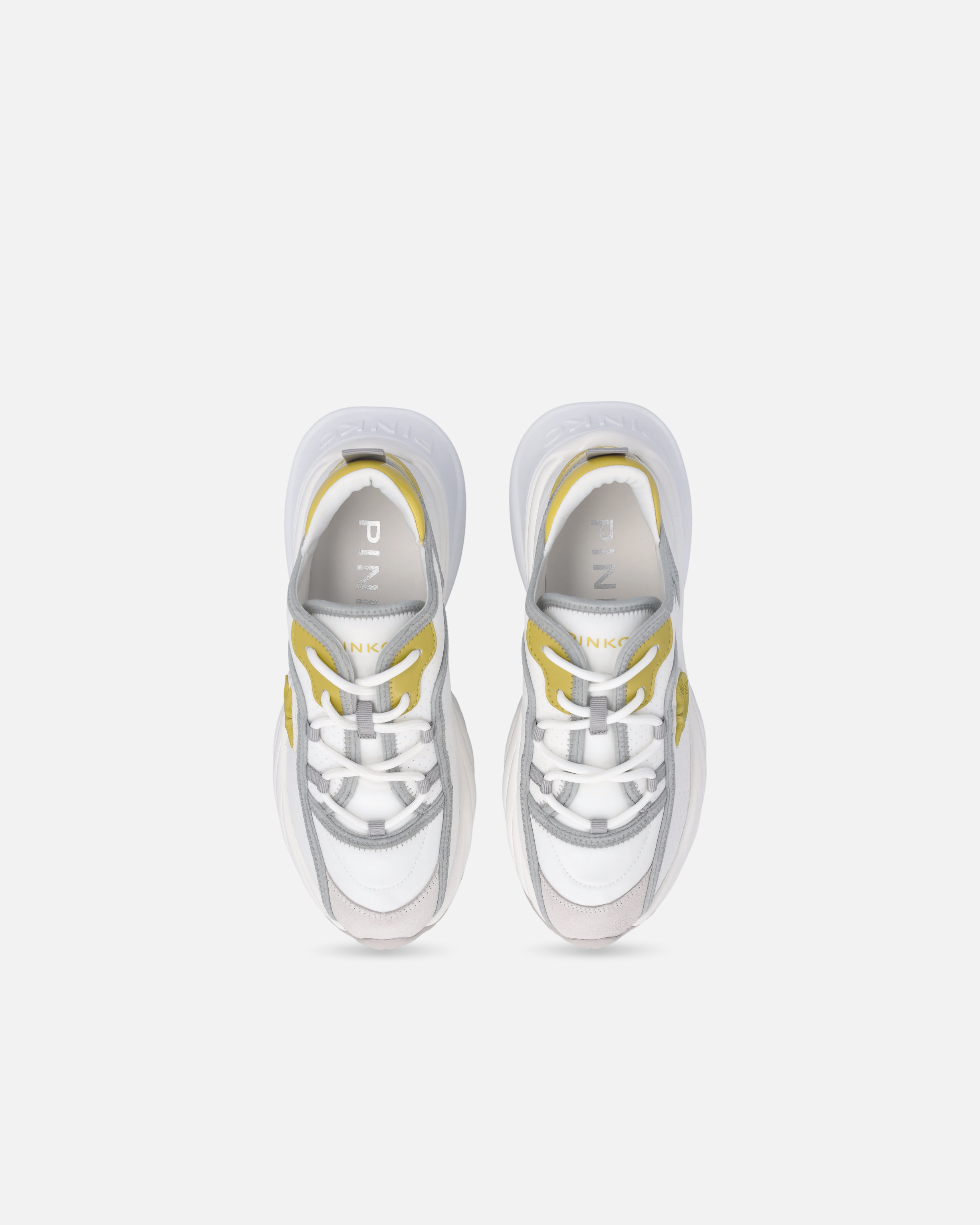 Pinko Perforated Ariel Sneakers With Bird Logo In Off White/lime