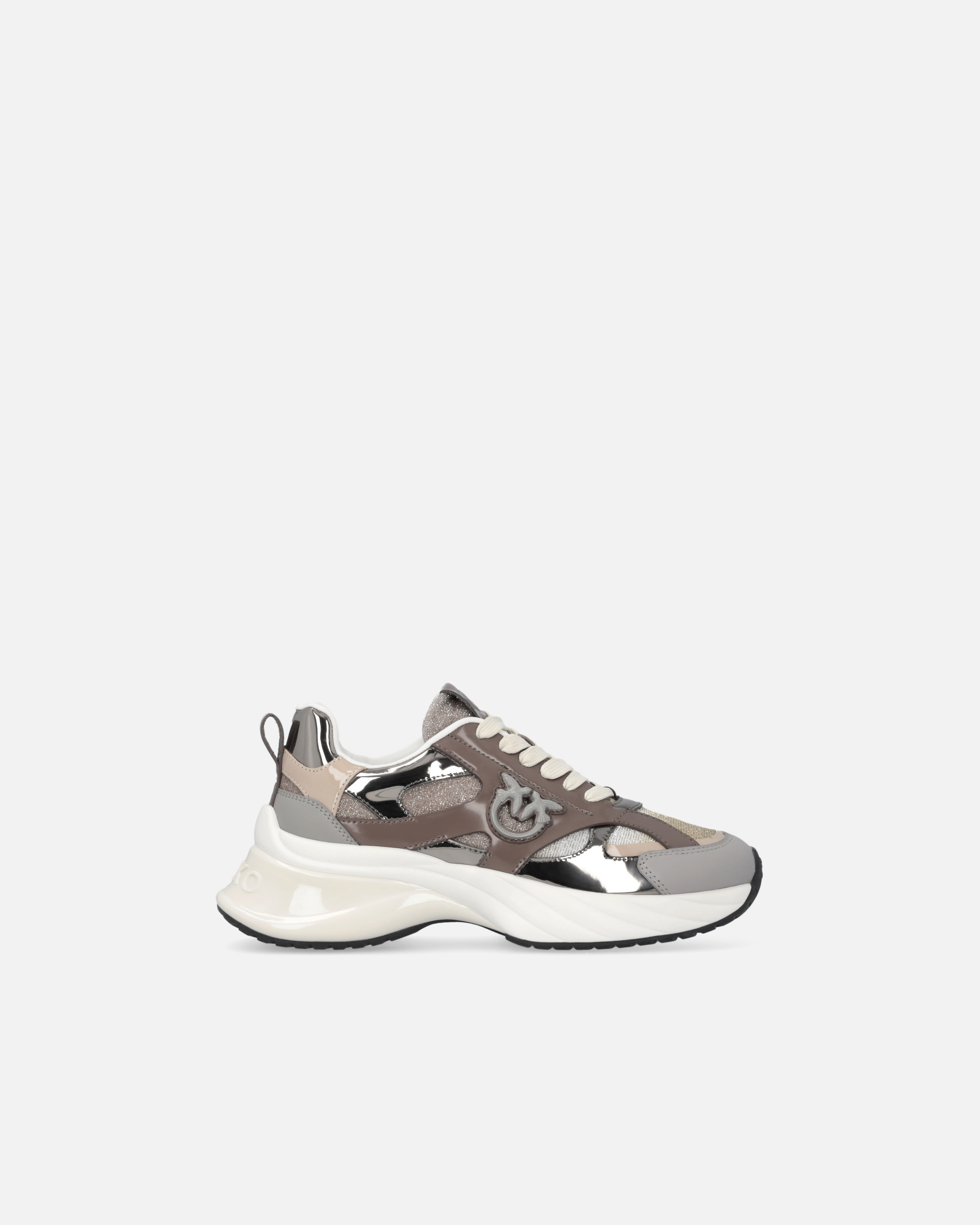 Glittery sneakers with Love Birds logo - Brown - large | Pinko 