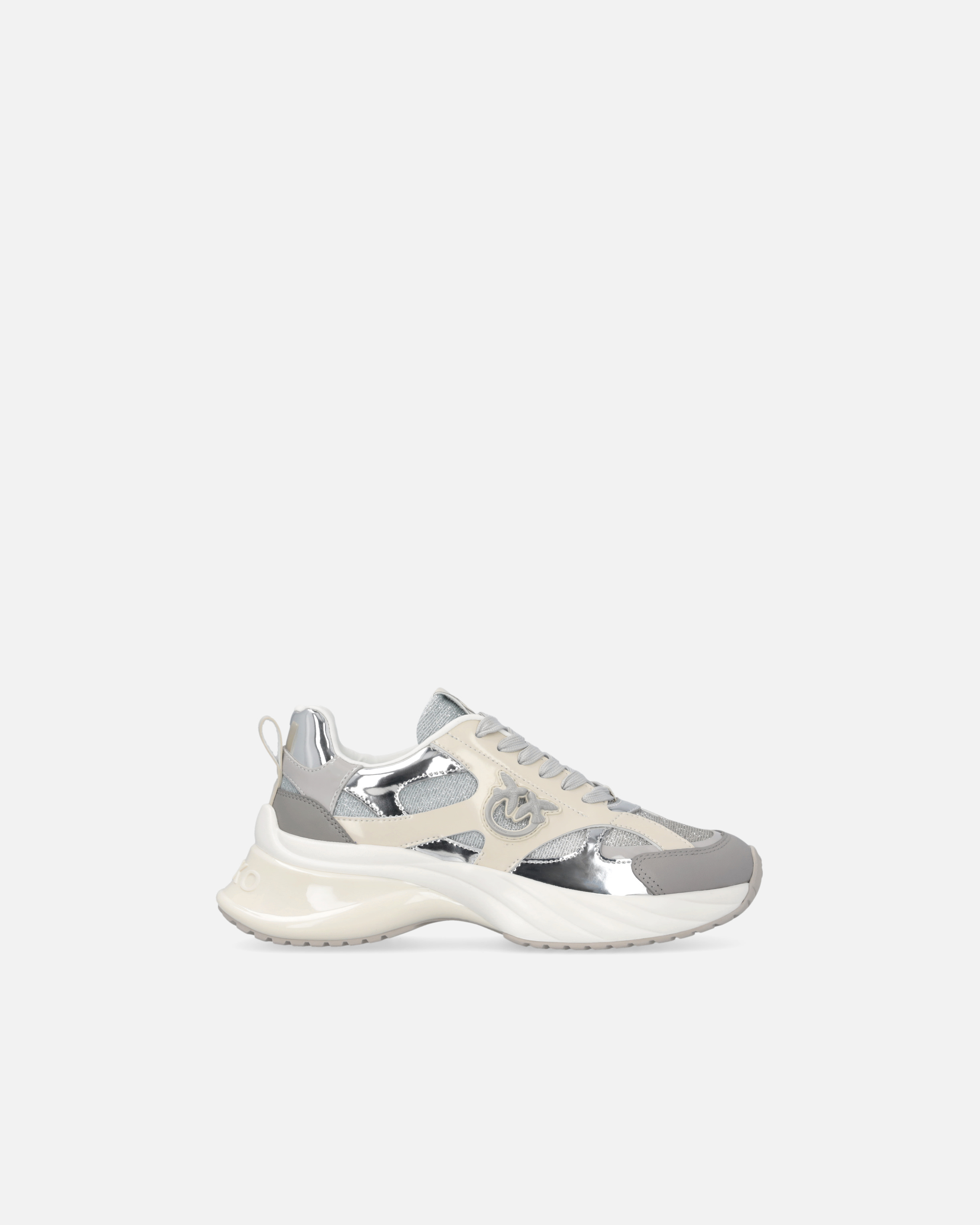 Glittery sneakers with Love Birds logo - Silver - large | Pinko 