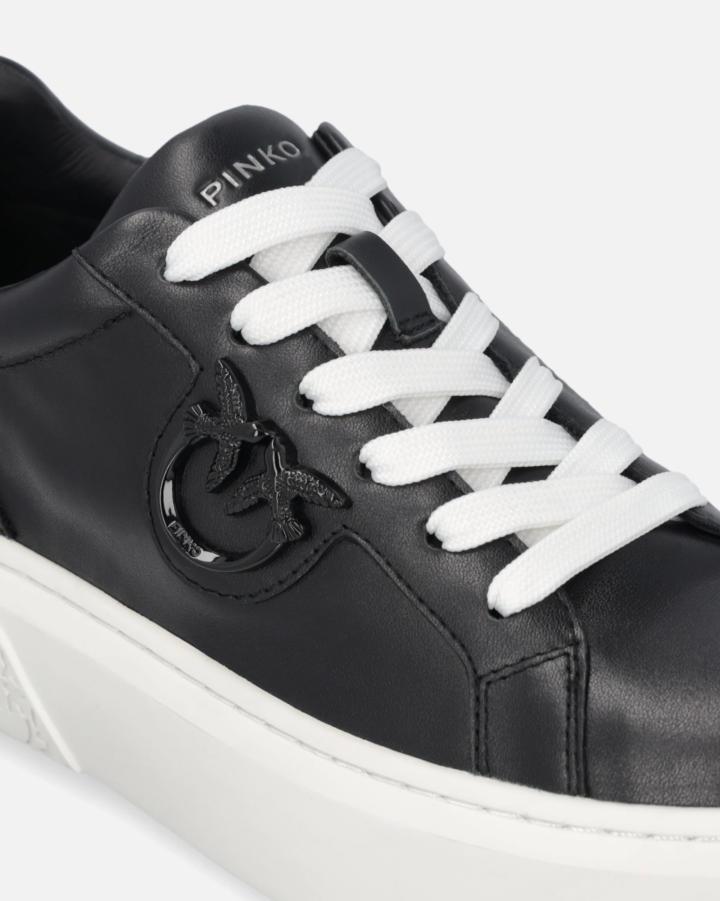 Pinko Leather Sneakers With Platform Sole In Limo Black