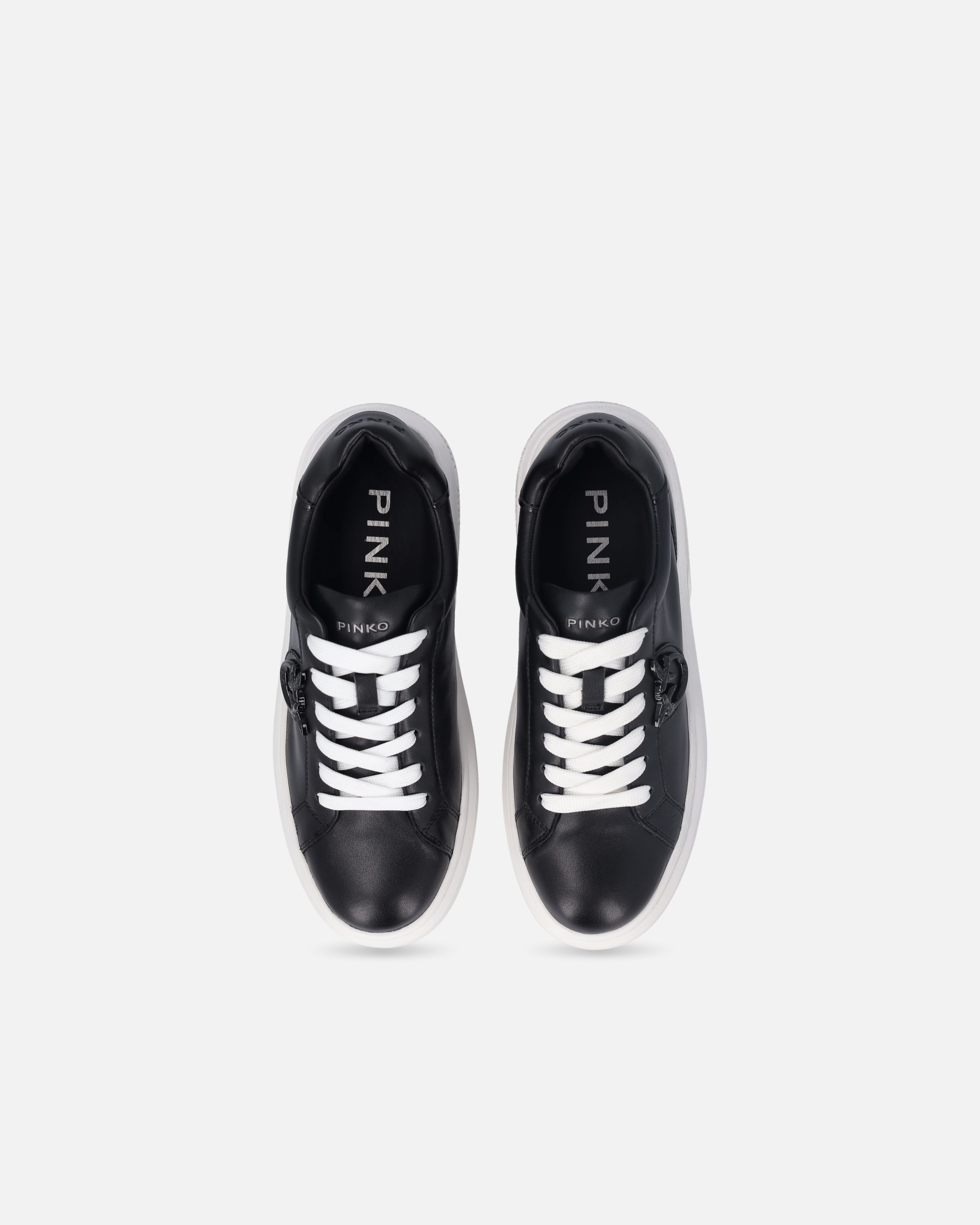 Pinko Leather Sneakers With Platform Sole In Limo Black