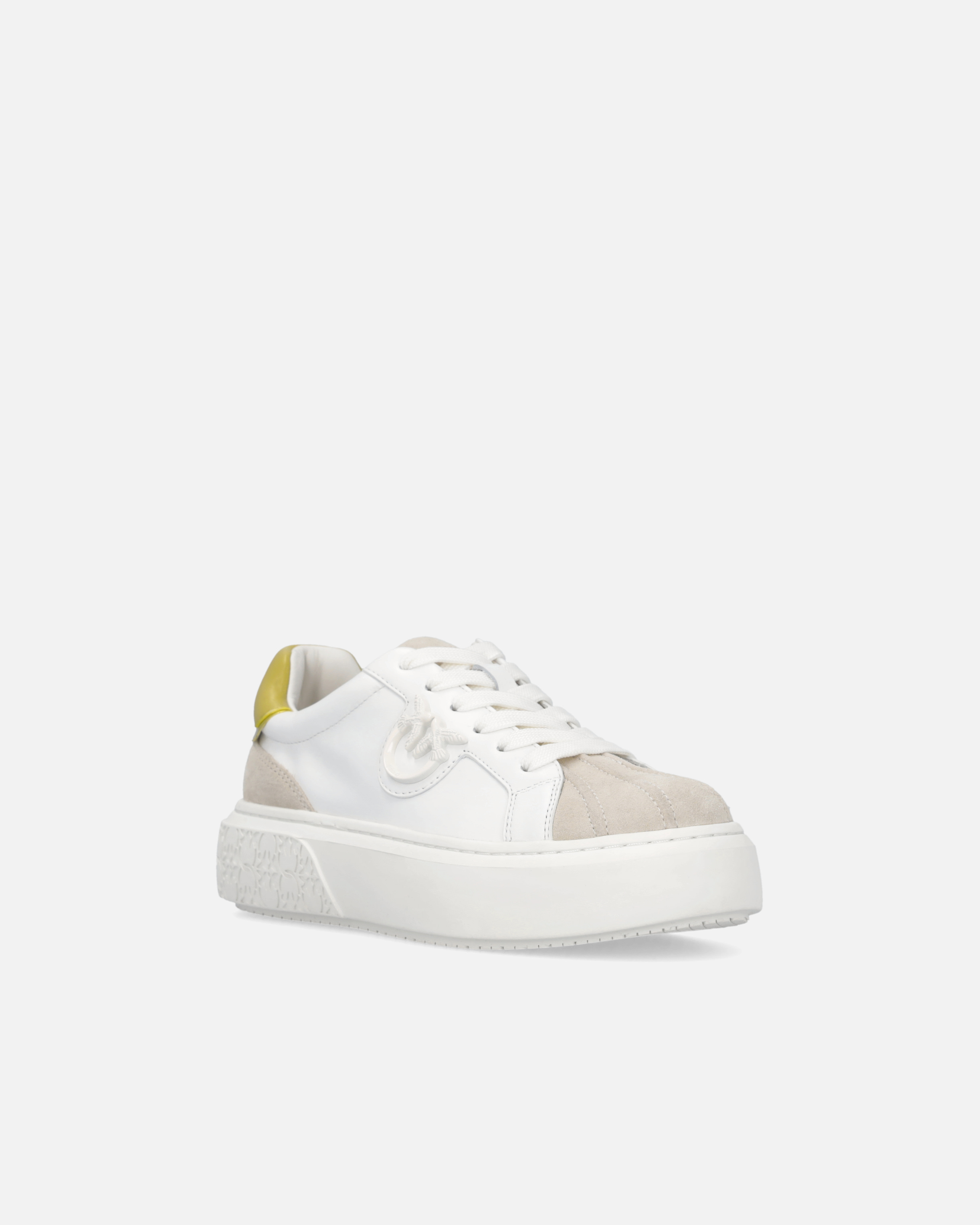 Pinko Sneakers With Platform Sole And Colored Heel In White/lime