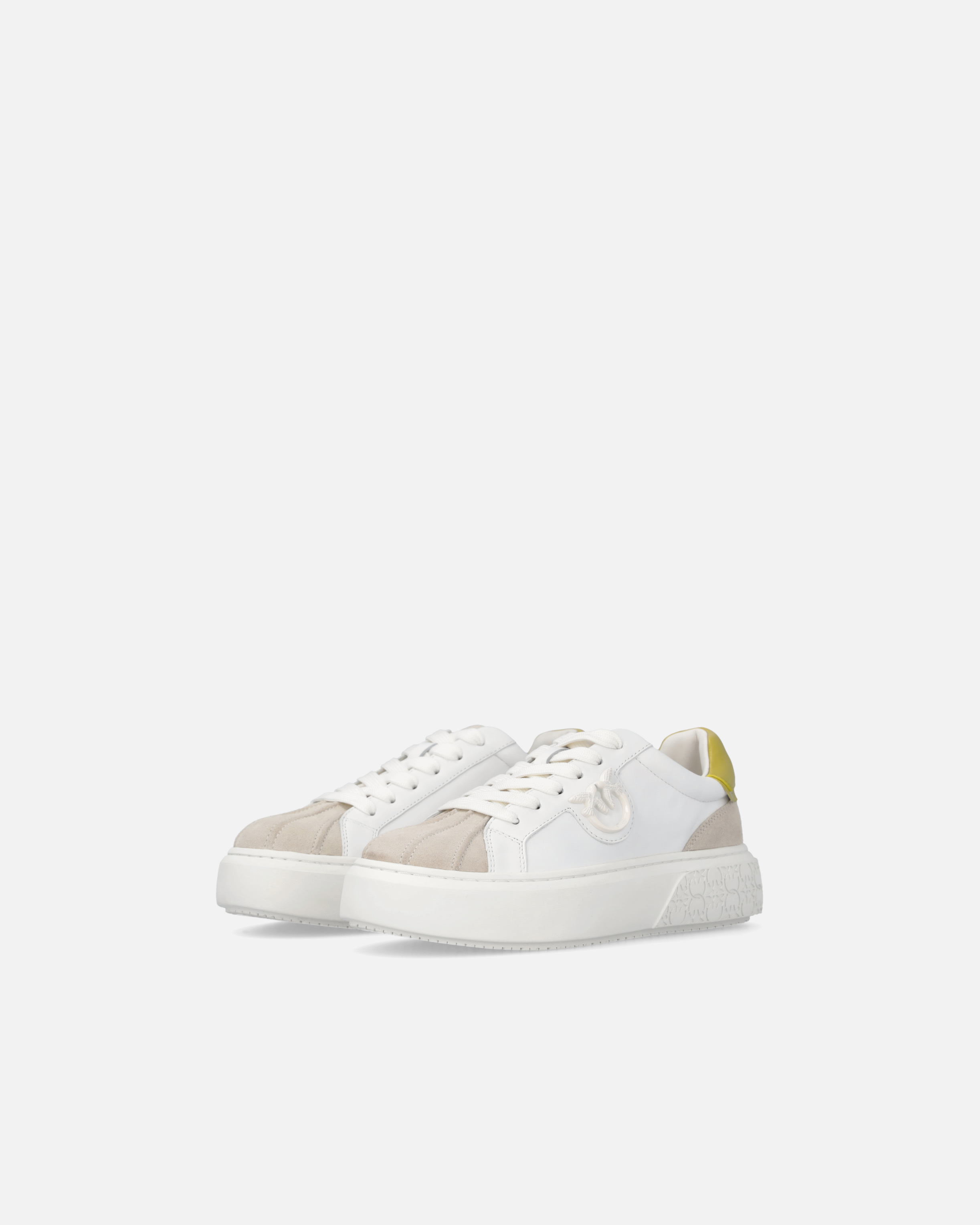 Pinko Sneakers With Platform Sole And Colored Heel In White/lime