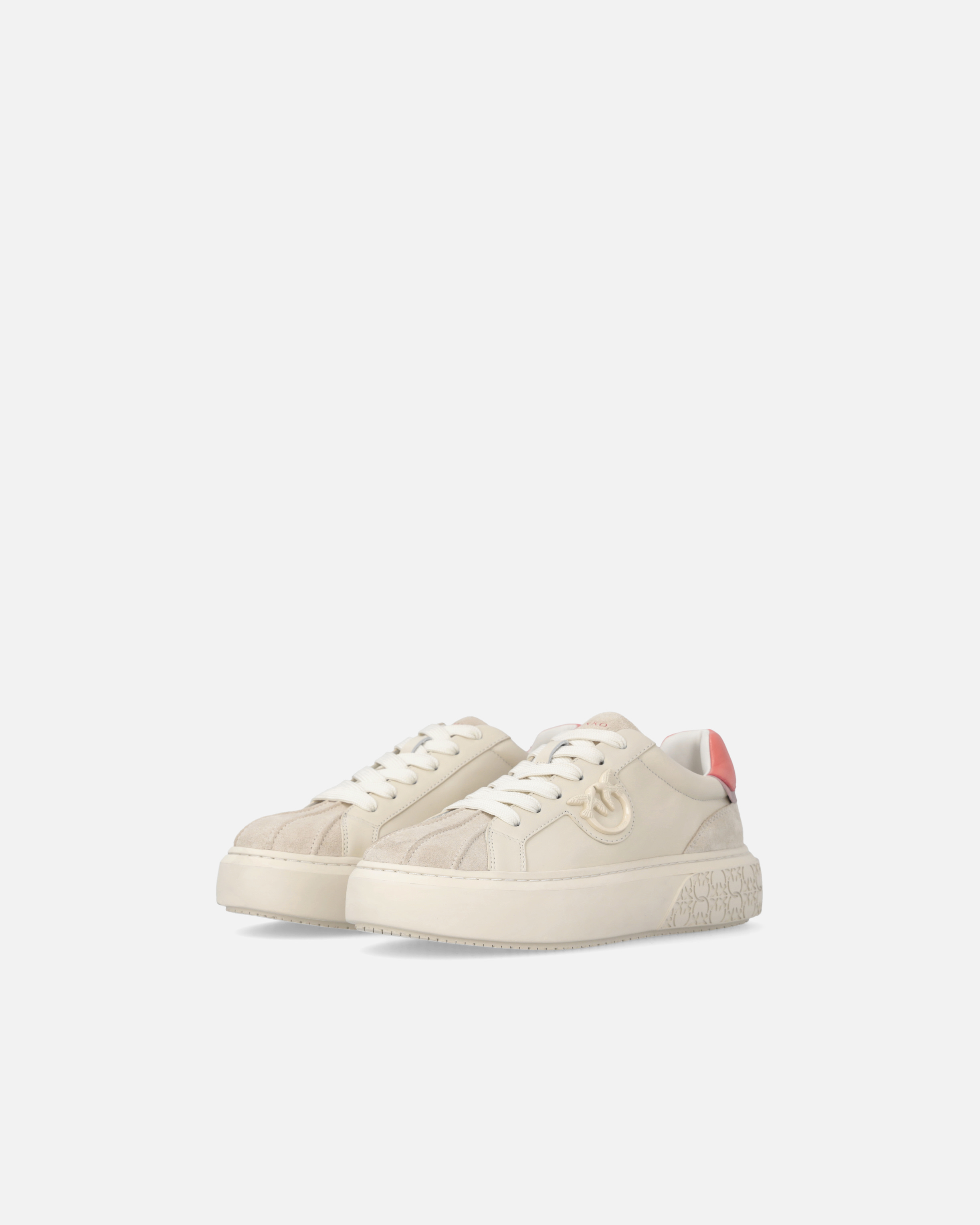 Pinko Sneakers With Platform Sole And Colored Heel In Yogurt/coral