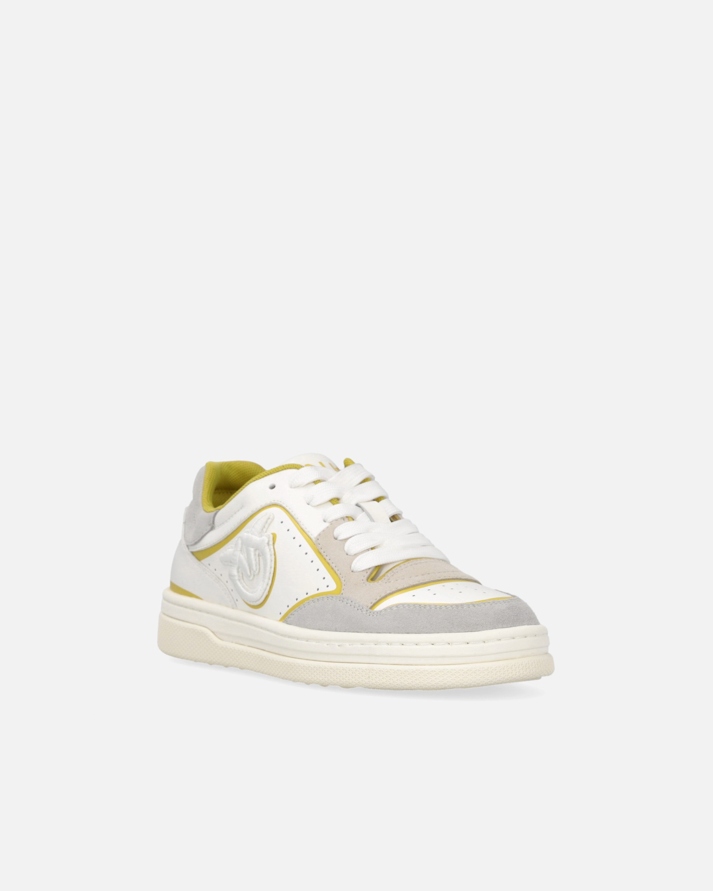 Pinko Casual And Elegant Beige Leather Sneakers Mandy 10 In White/lime