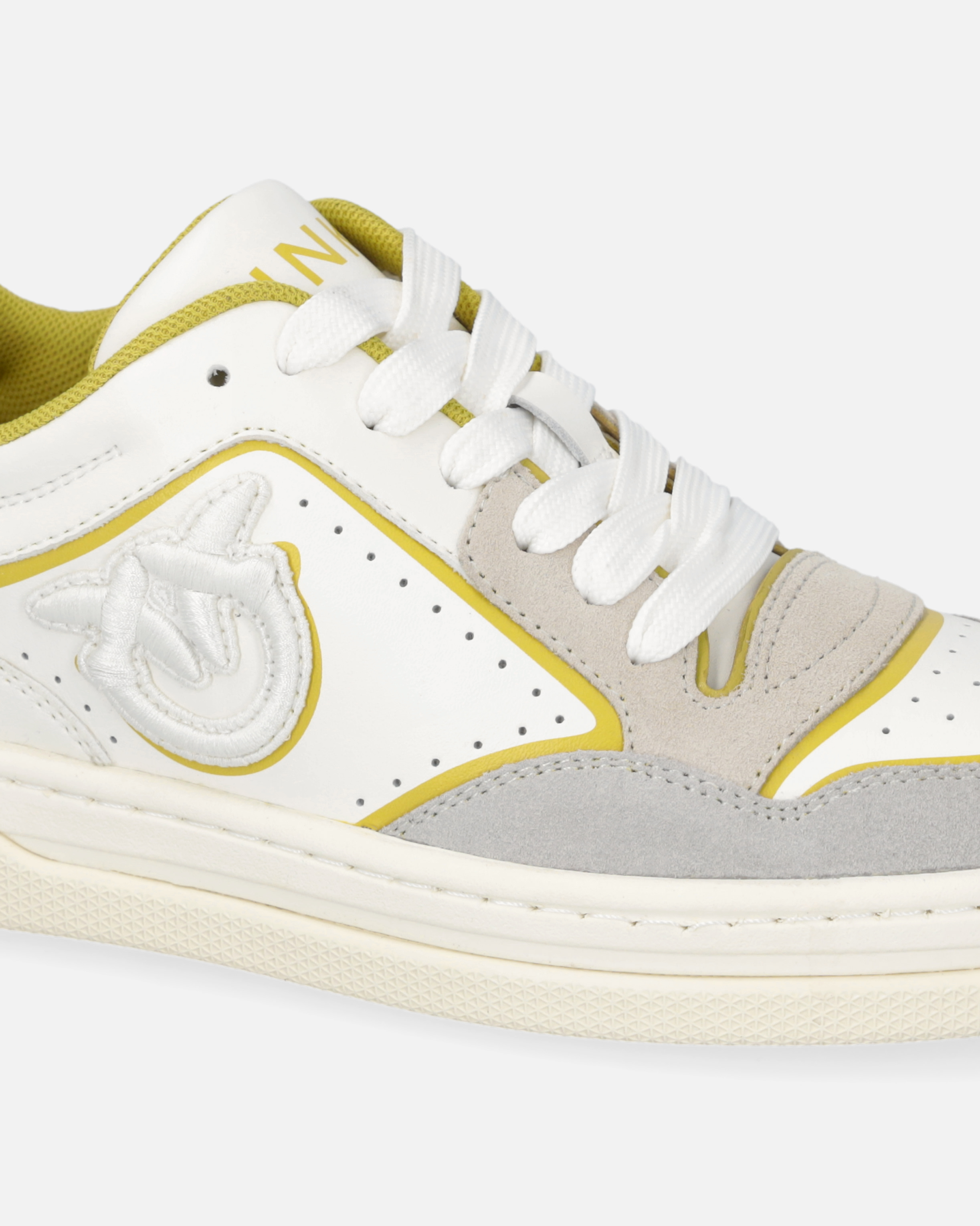 Pinko Casual And Elegant Beige Leather Sneakers Mandy 10 In White/lime