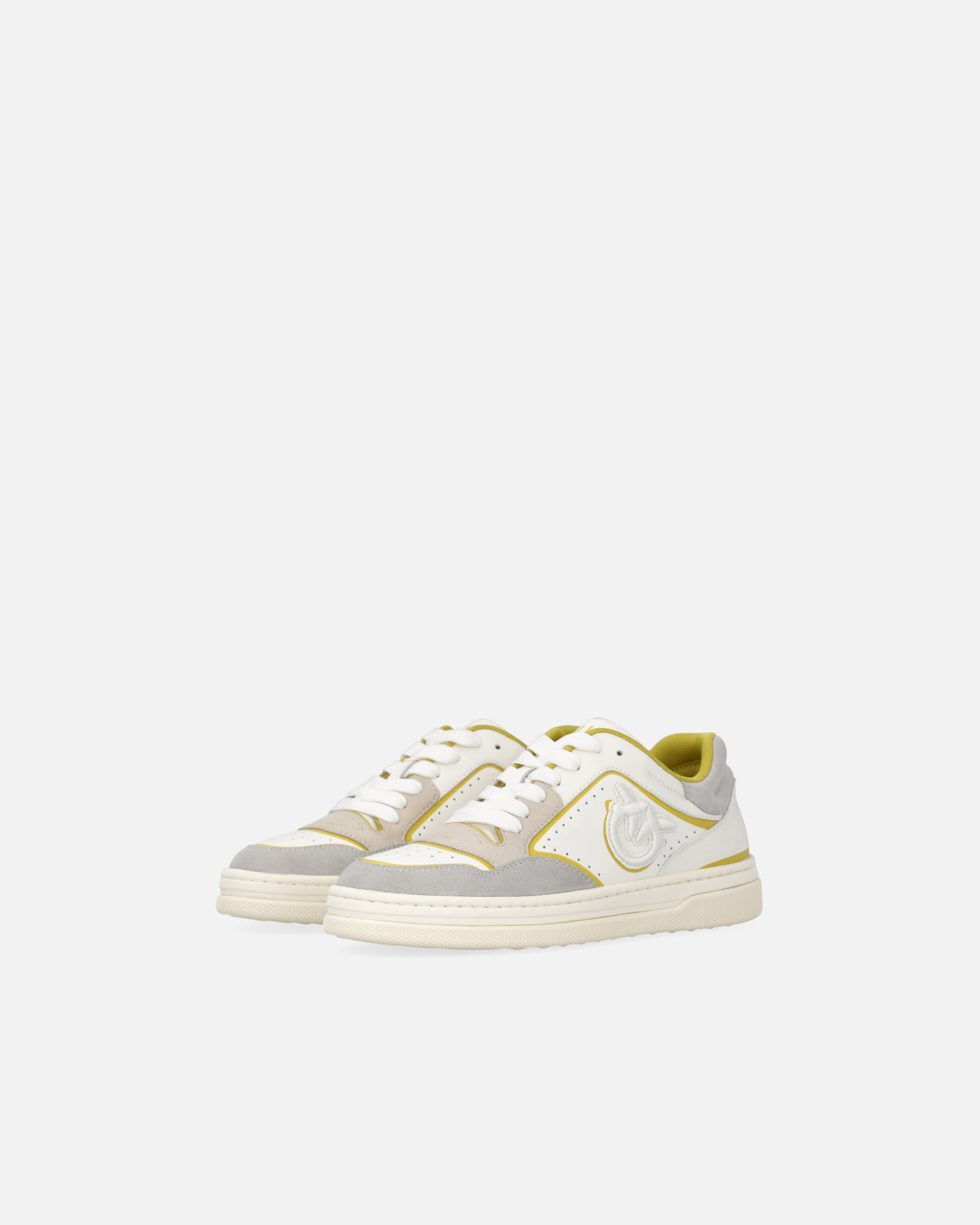 Pinko Casual And Elegant Beige Leather Sneakers Mandy 10 In White/lime