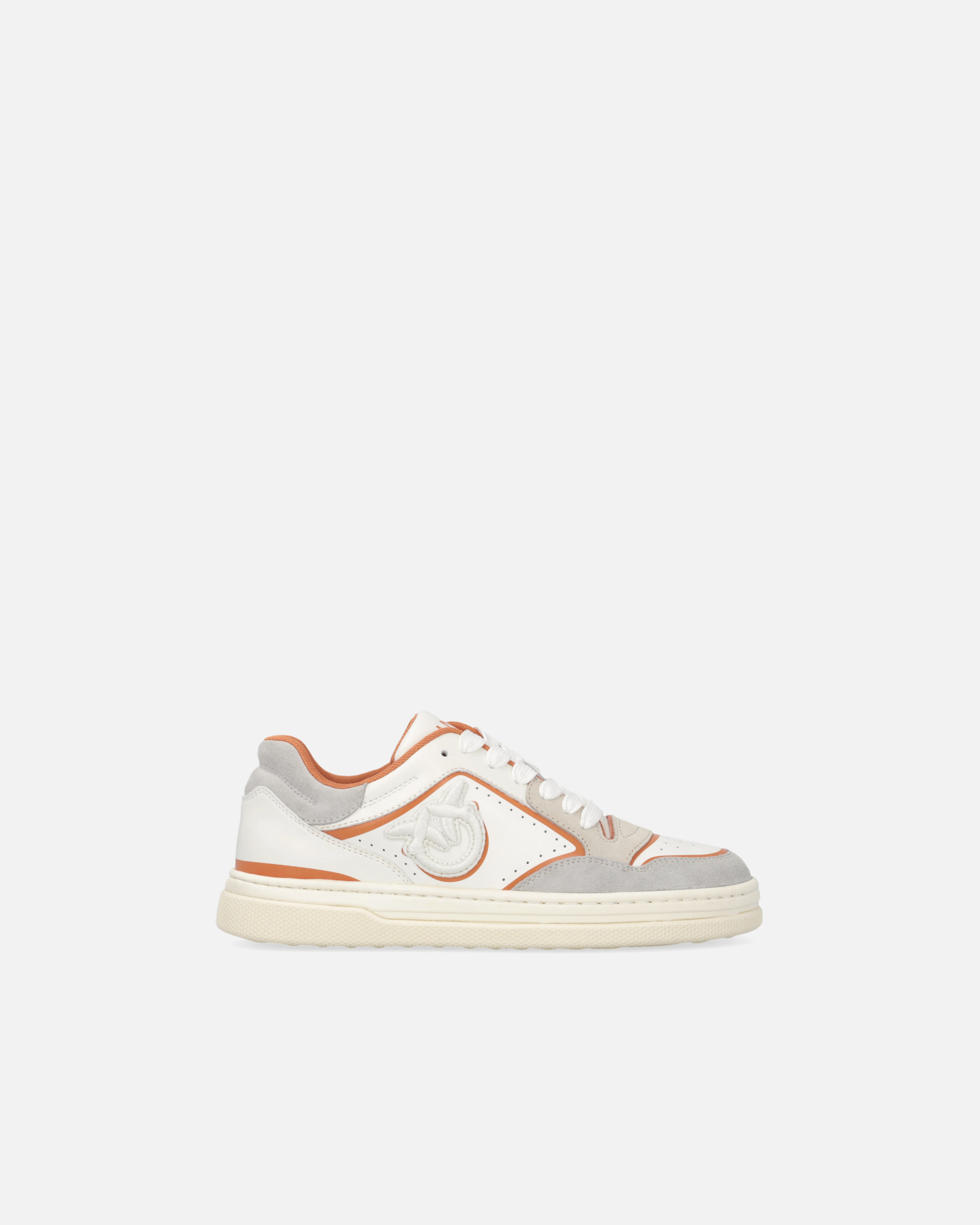 Pinko Flat Leather Sneakers With Embroidered Logo In White/fard