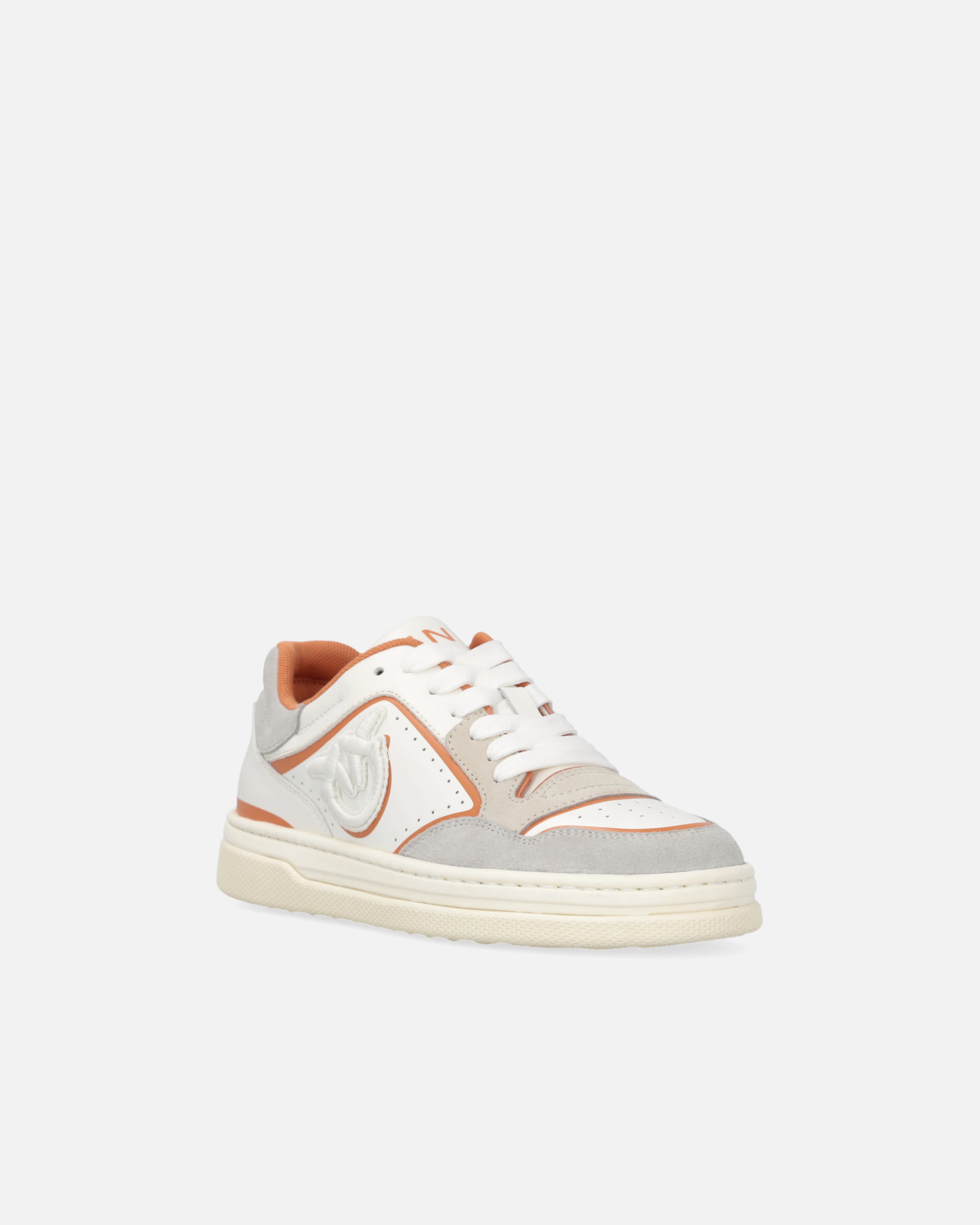 Pinko Flat Leather Sneakers With Embroidered Logo In White/fard