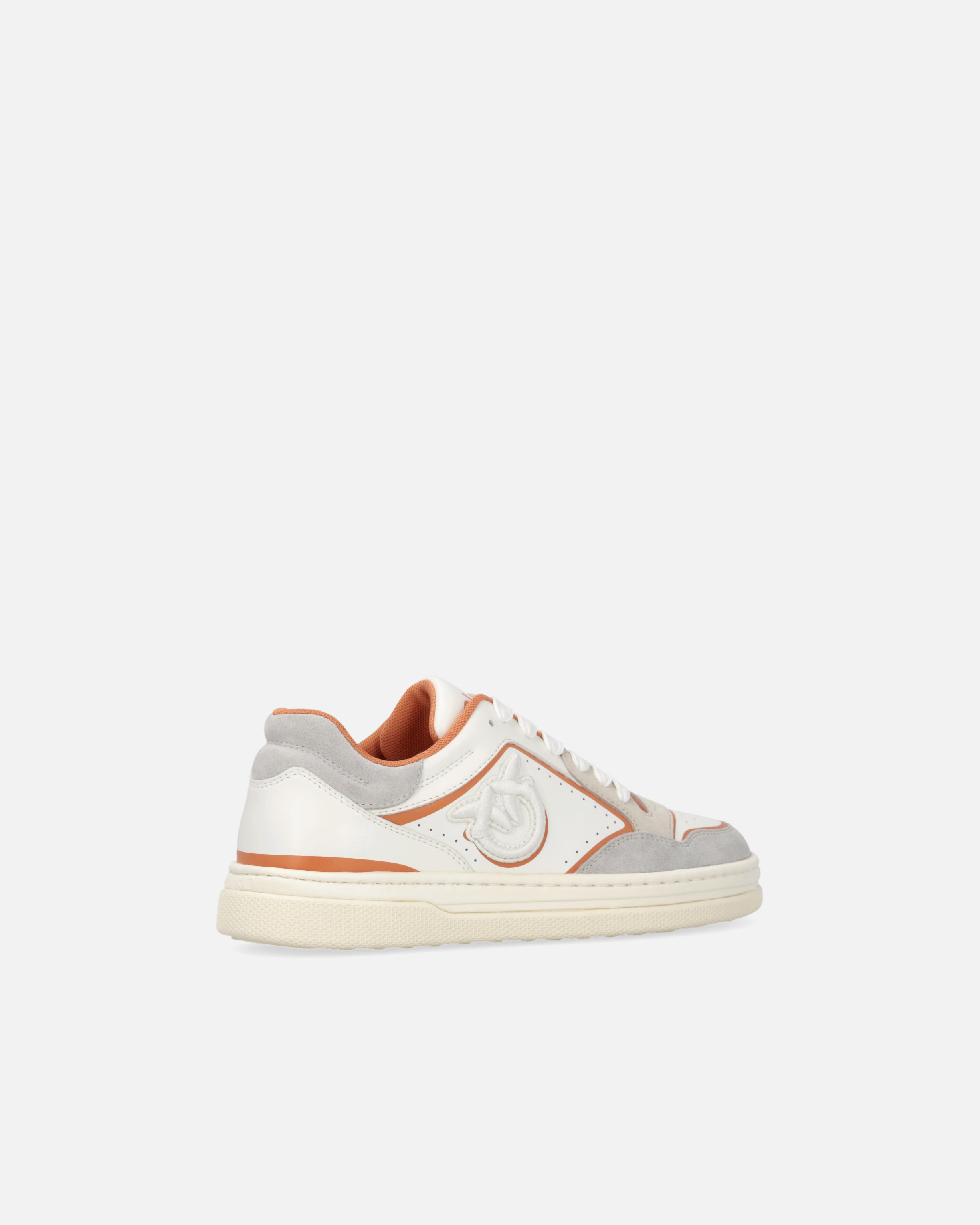 Pinko Flat Leather Sneakers With Embroidered Logo In White/fard