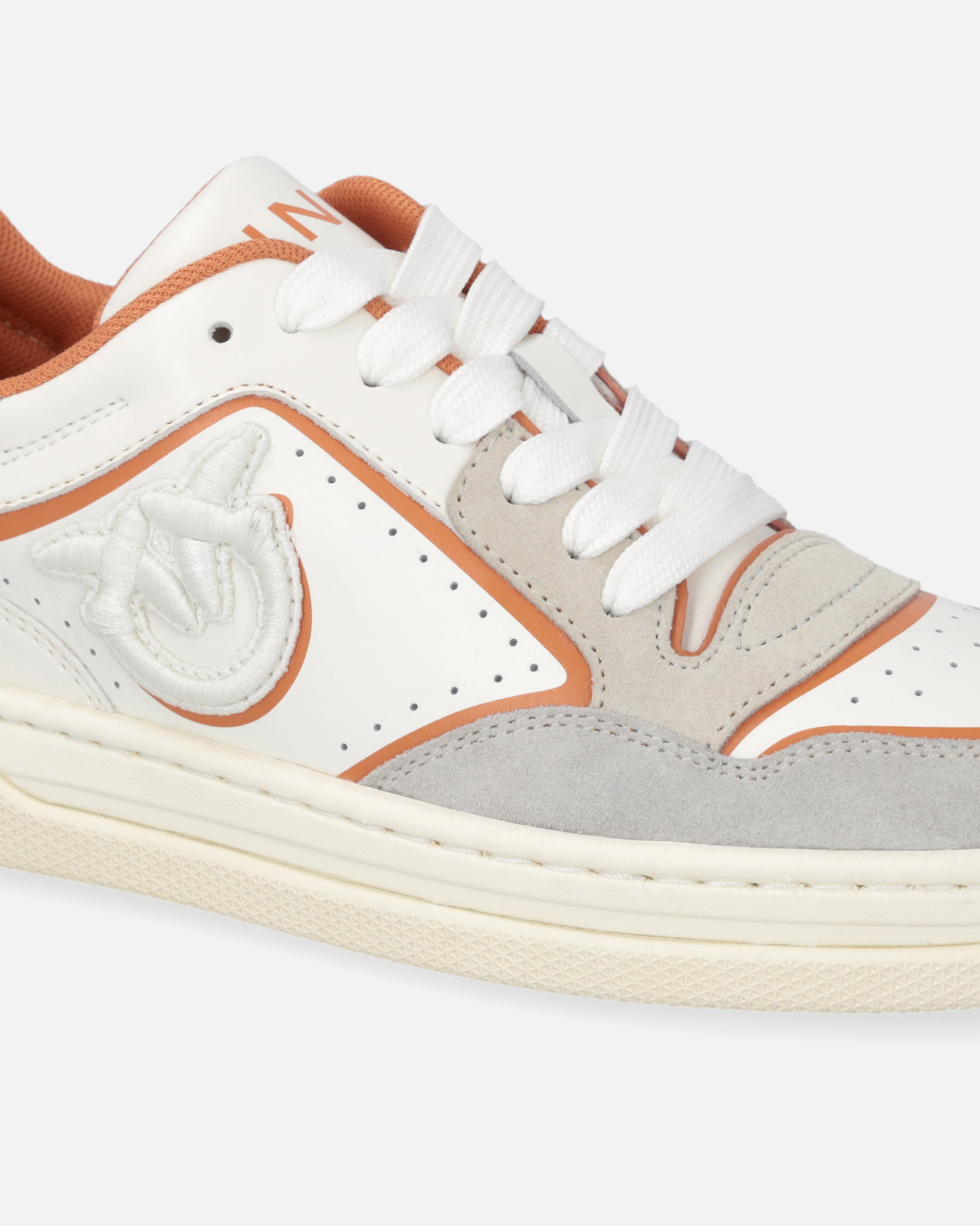 Pinko Flat Leather Sneakers With Embroidered Logo In White/fard