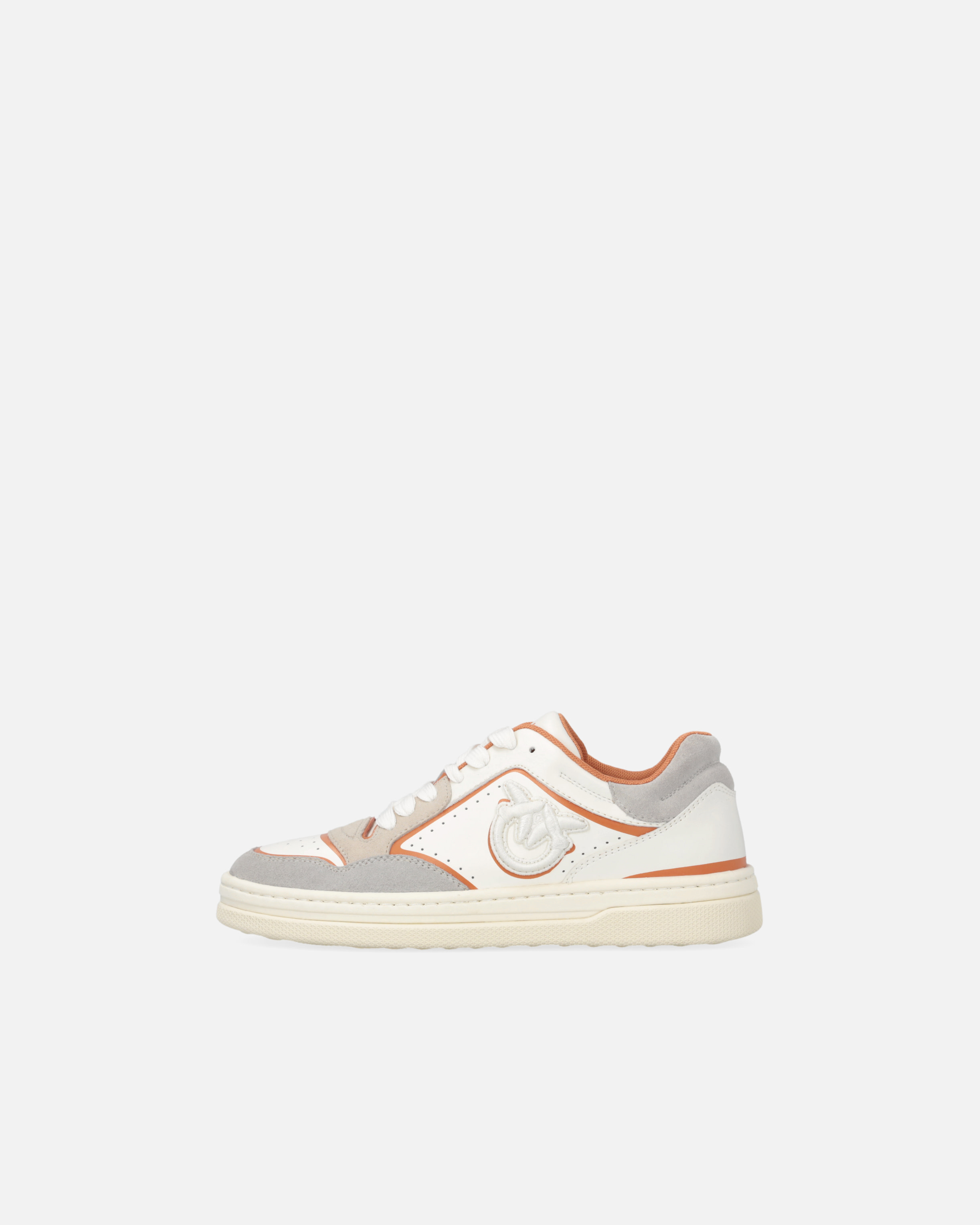 Pinko Flat Leather Sneakers With Embroidered Logo In White/fard