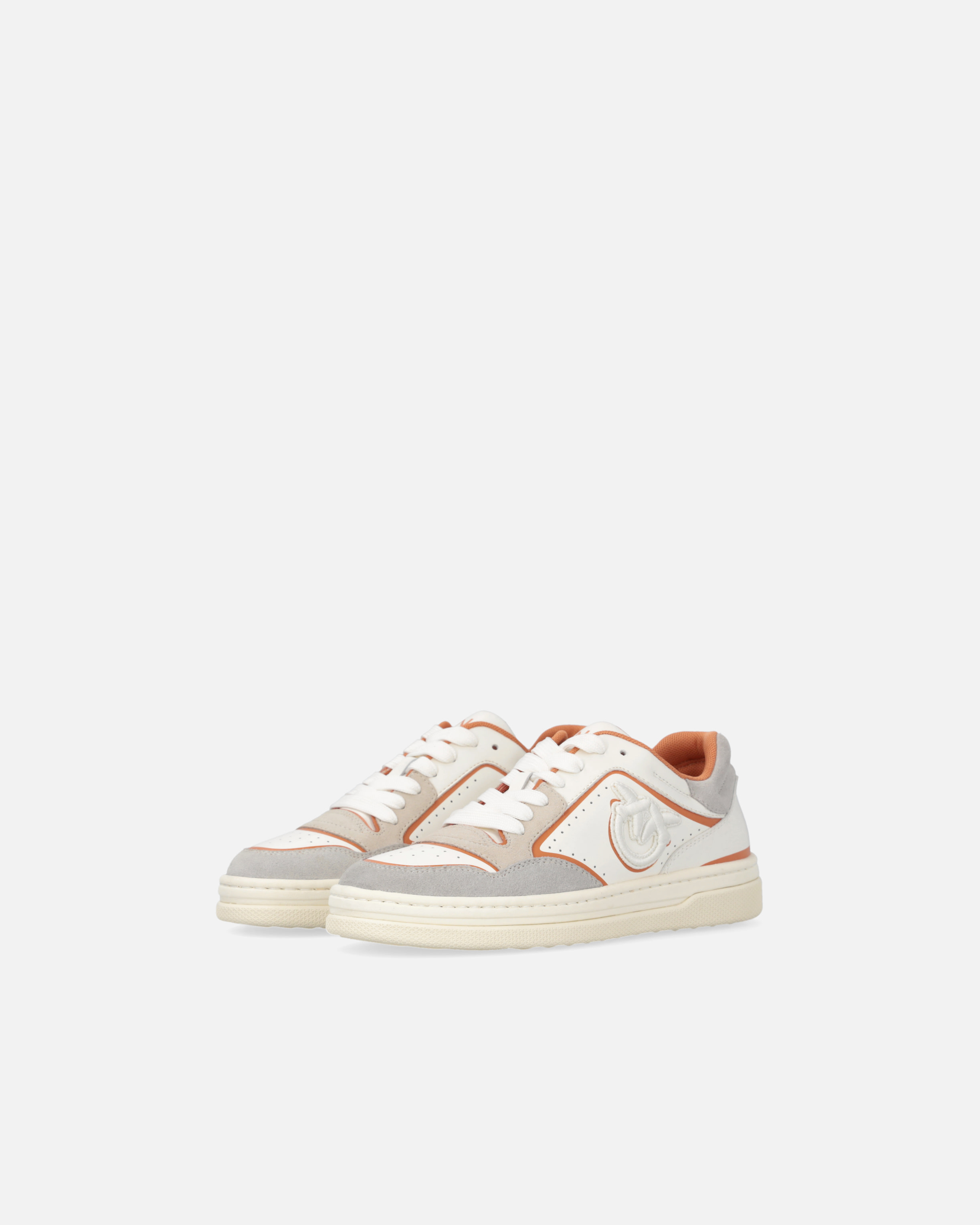 Pinko Flat Leather Sneakers With Embroidered Logo In White/fard