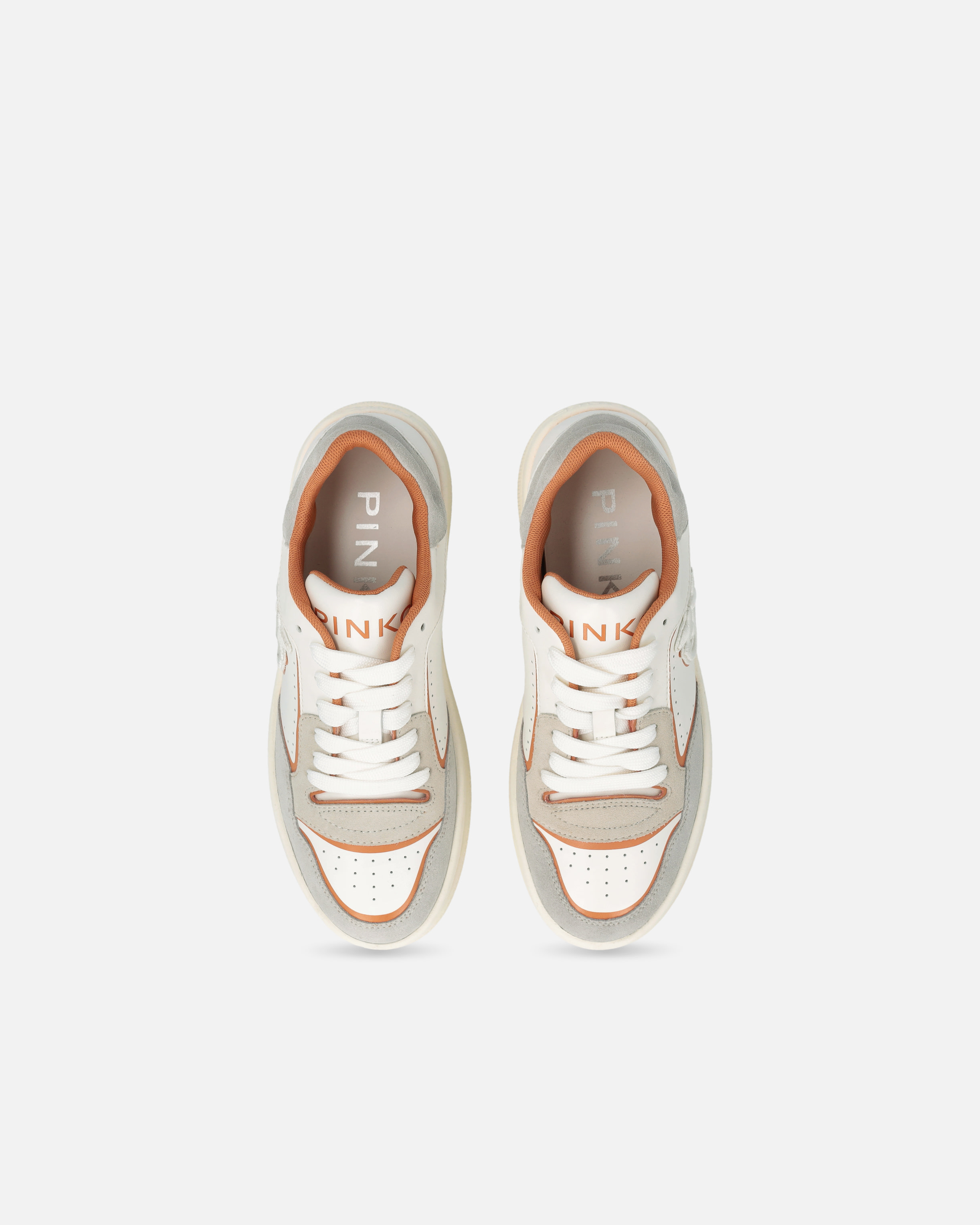 Pinko Flat Leather Sneakers With Embroidered Logo In White/fard