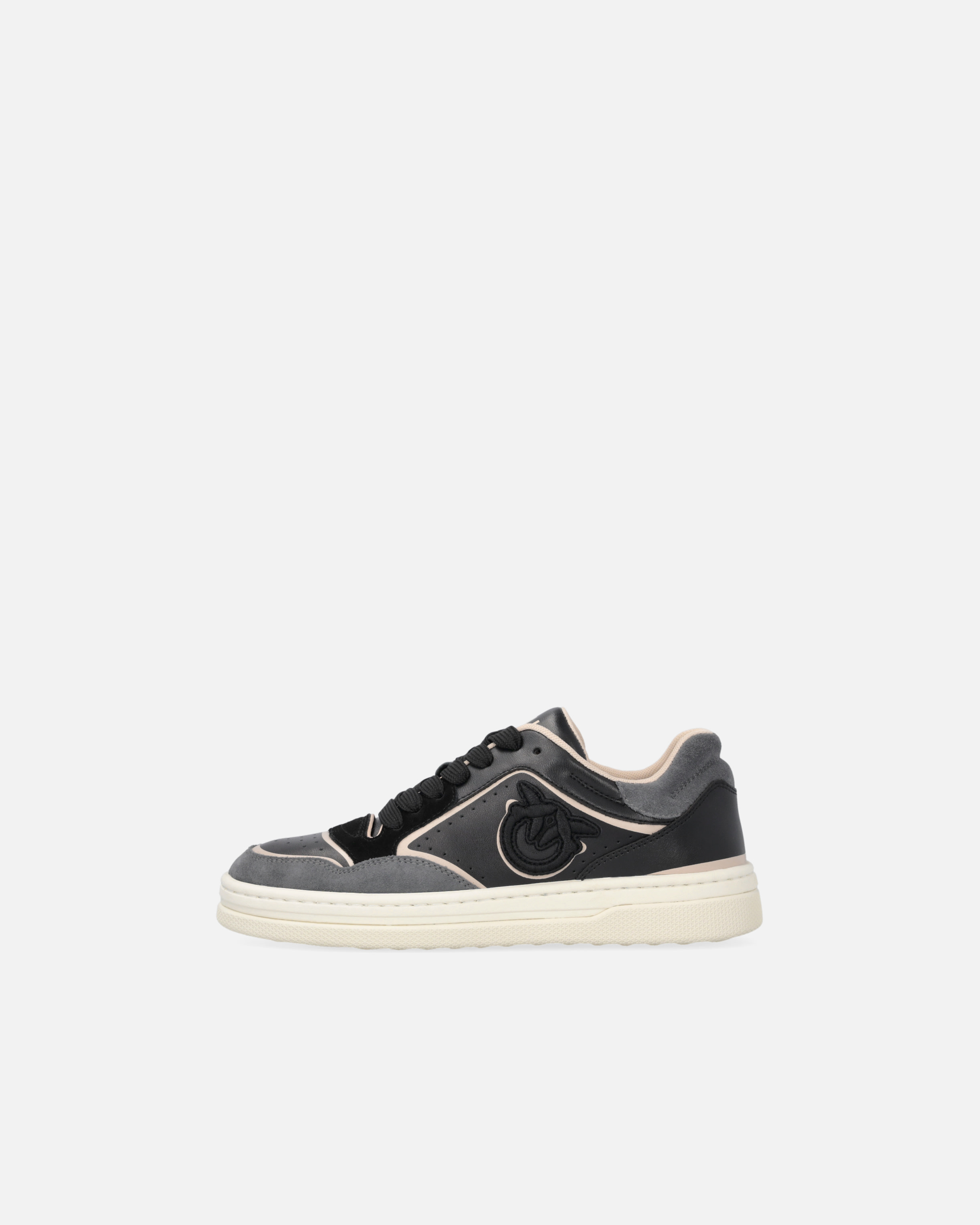 Pinko Flat Leather Sneakers With Embroidered Logo In Multi. Noir/chair