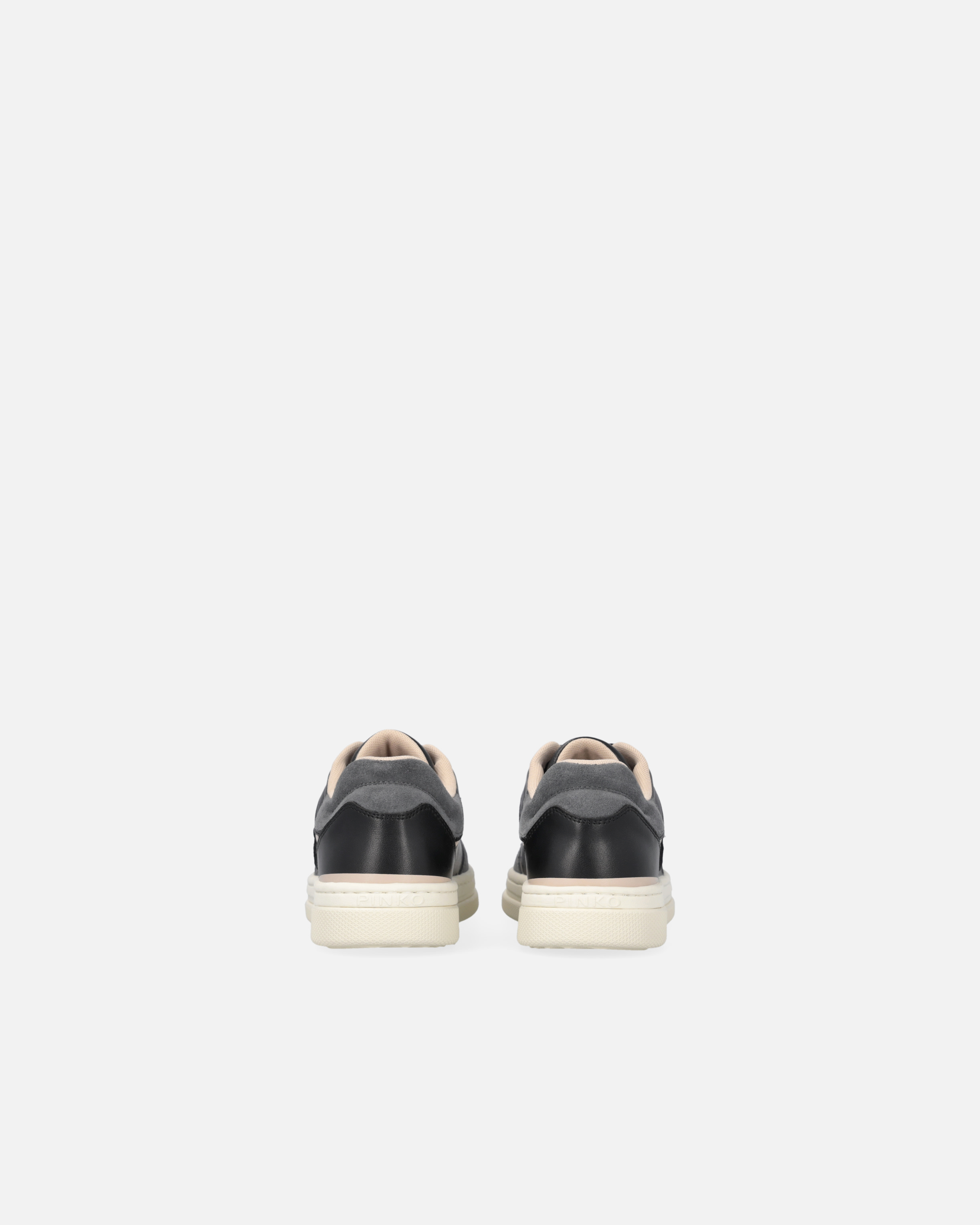 Pinko Flat Leather Sneakers With Embroidered Logo In Multi. Noir/chair