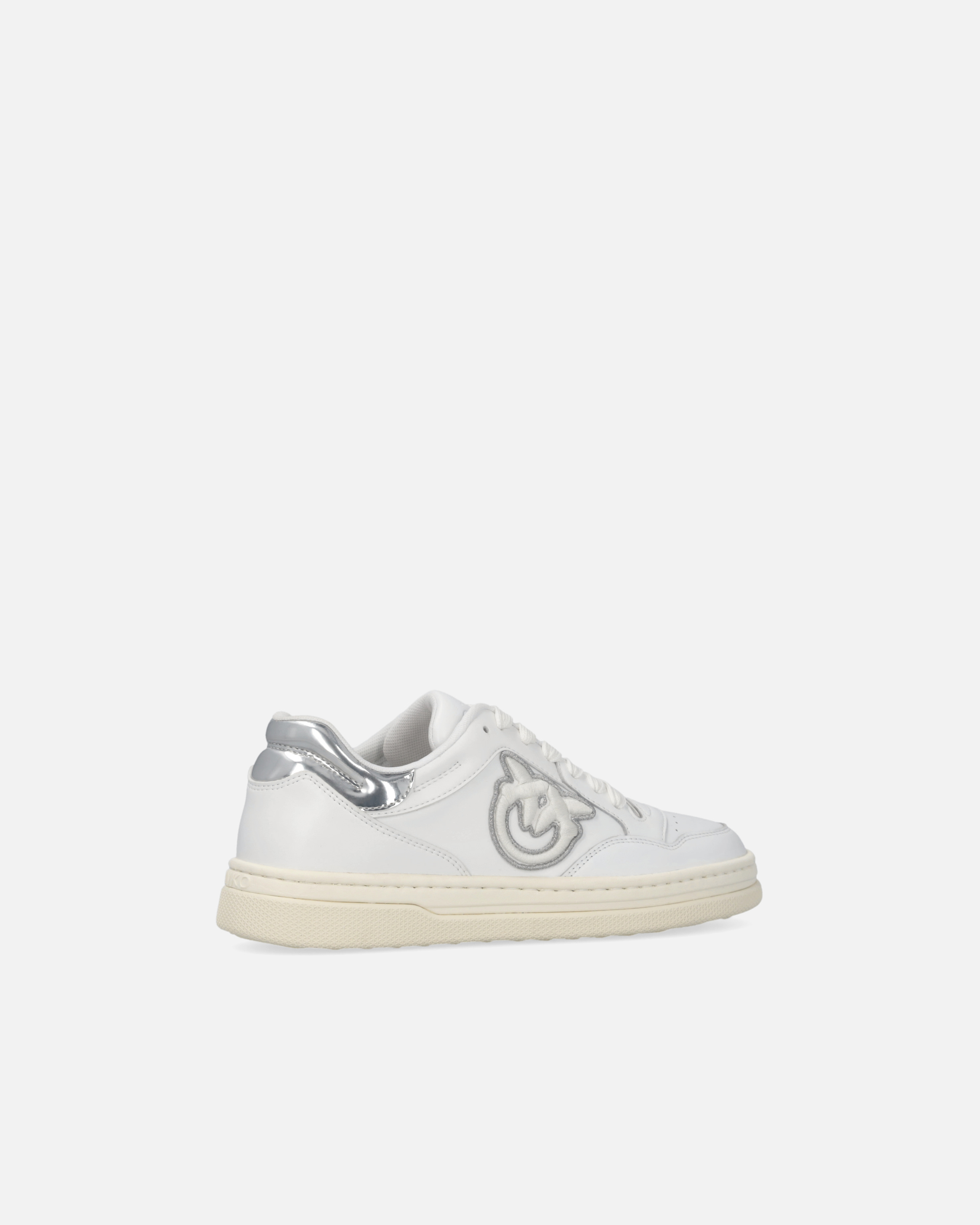 Pinko Leather Tennis Shoes With Metallic Details In Bianco/argento