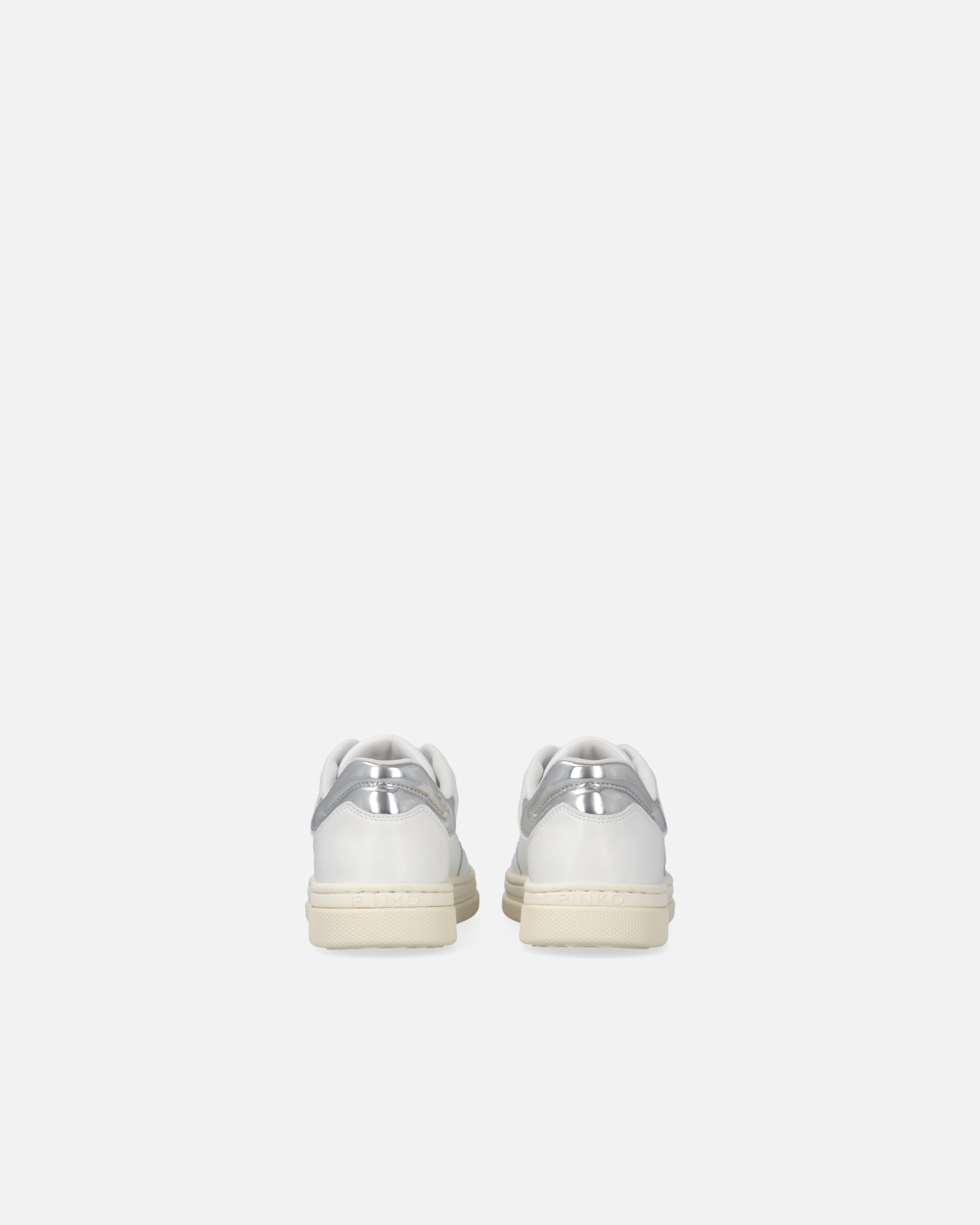 Pinko Leather Tennis Shoes With Metallic Details In Bianco/argento