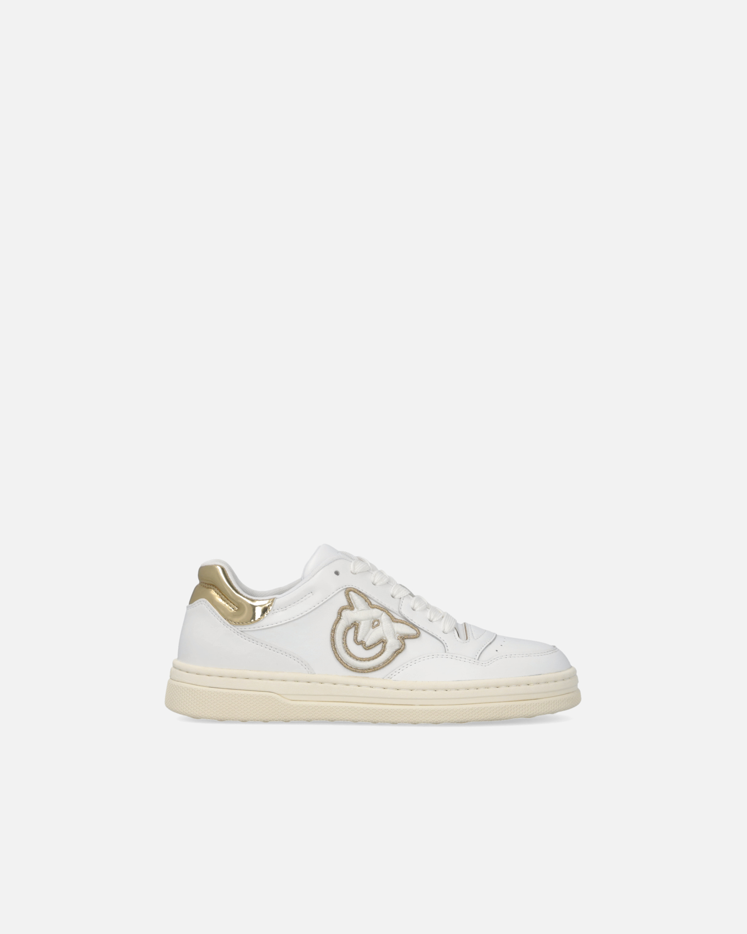 Pinko Logo-embroidered Leather Sneakers In Bianco/platino