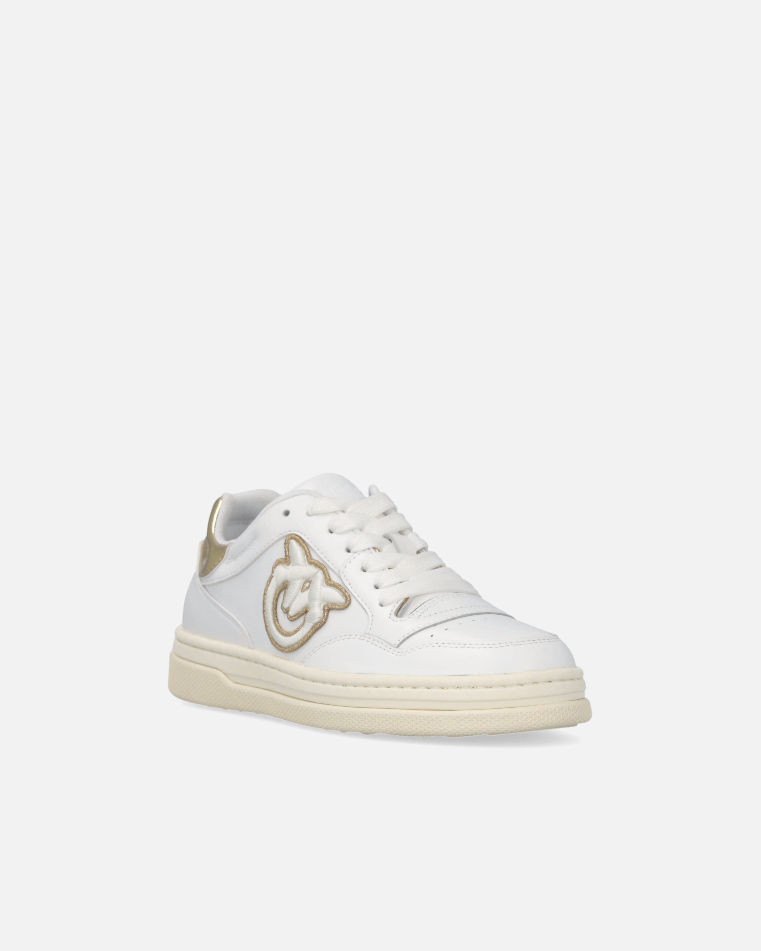 Pinko Logo-embroidered Leather Sneakers In Bianco/platino