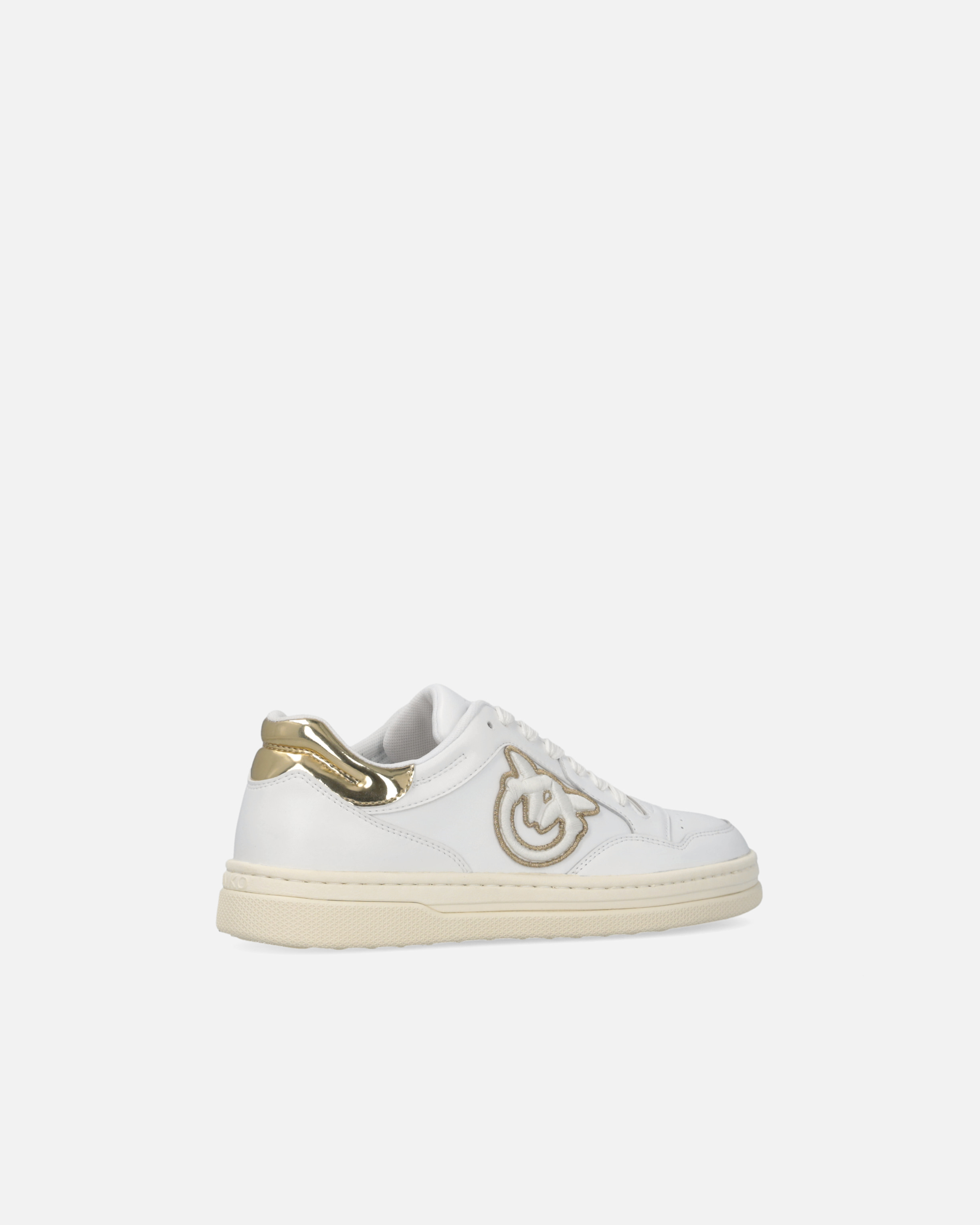 Pinko Logo-embroidered Leather Sneakers In Bianco/platino